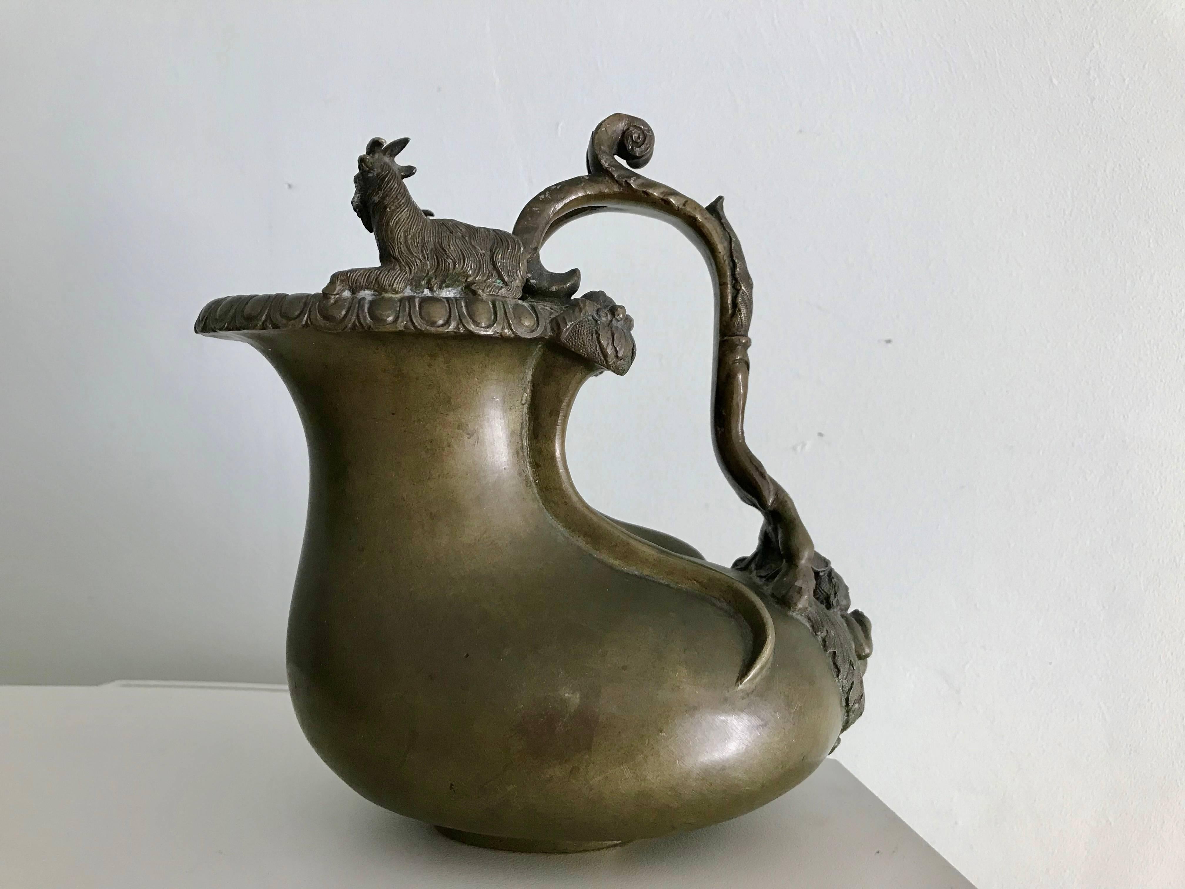 Italian Grand Tour Bronze Askos Ewer after the Roman Antique Original In Excellent Condition In Stamford, CT