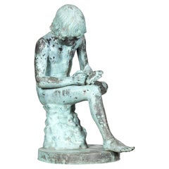 Italian Grand Tour Bronze Bust Of Spinario With Marble Pedestal