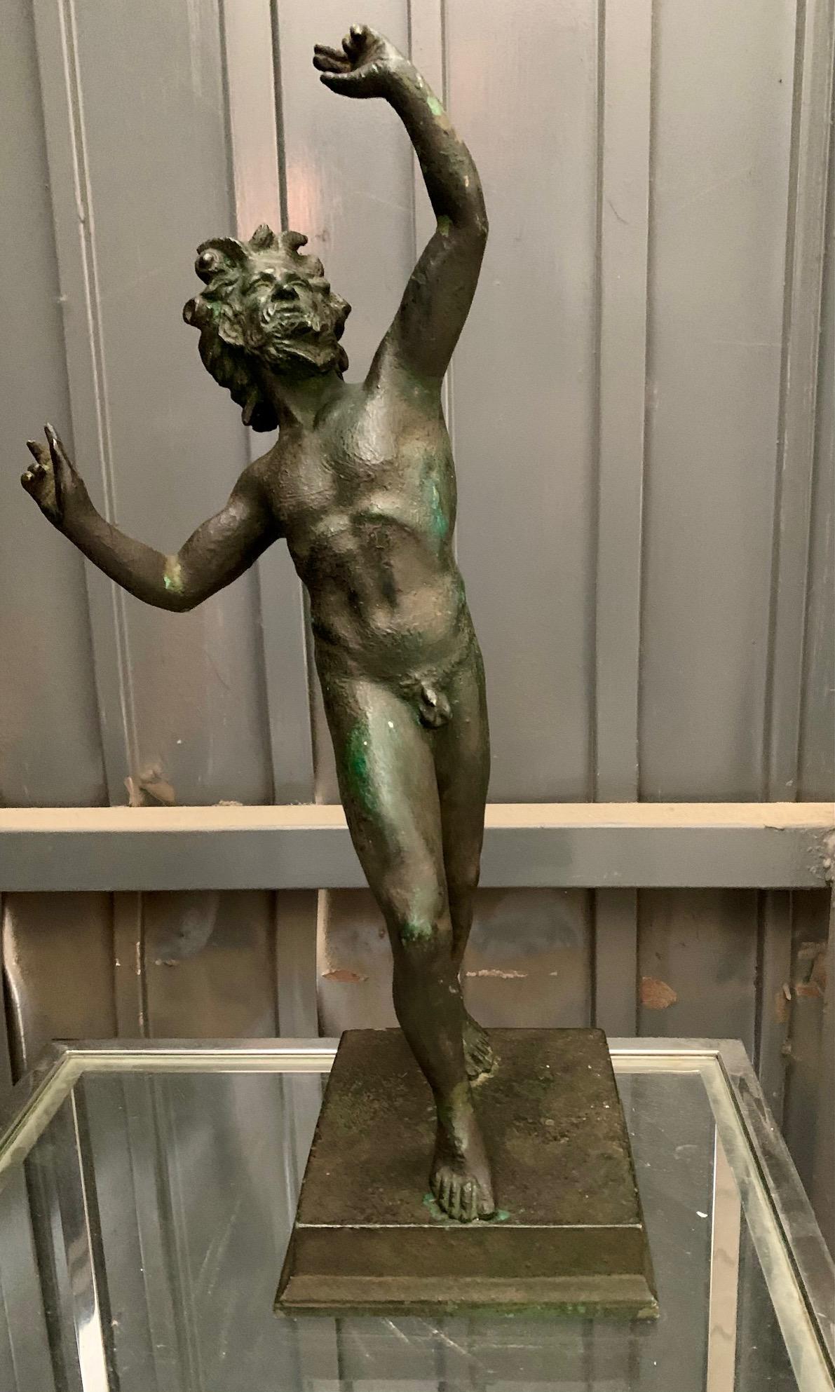 Italian Grand Tour Bronze Cast of Faun of Pompeii For Sale 1