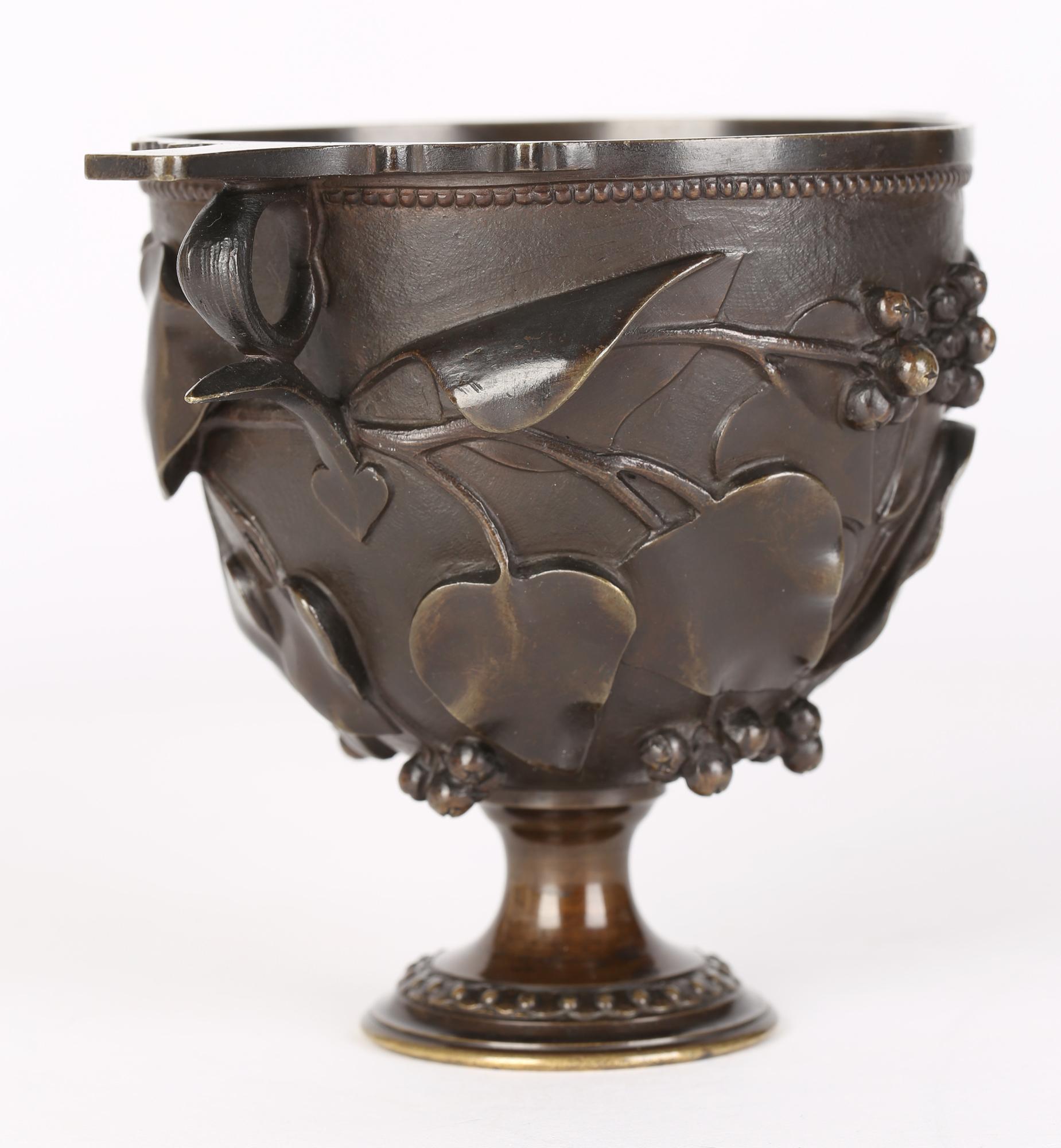 Italian Grand Tour Bronze Neo Classical Twin Handled Chalice with Fruiting Vines 6