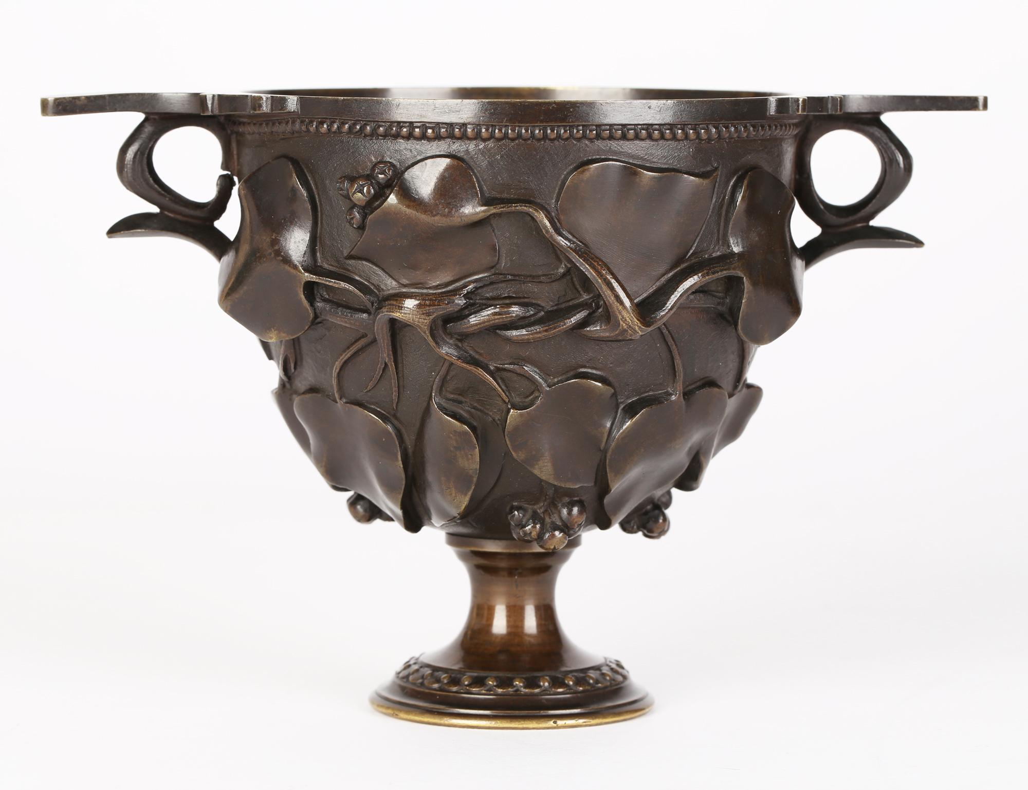 Cast Italian Grand Tour Bronze Neo Classical Twin Handled Chalice with Fruiting Vines