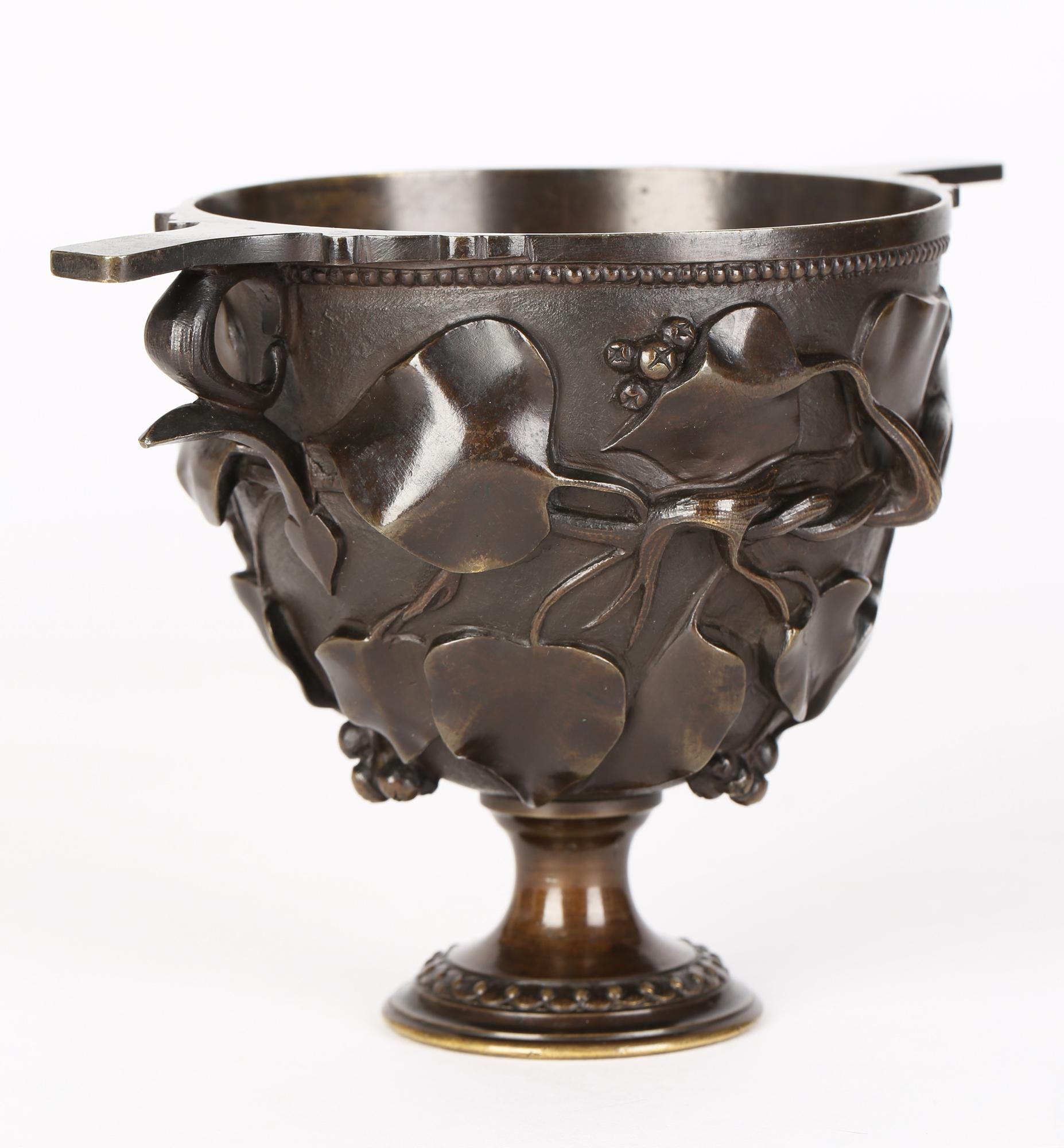 19th Century Italian Grand Tour Bronze Neo Classical Twin Handled Chalice with Fruiting Vines