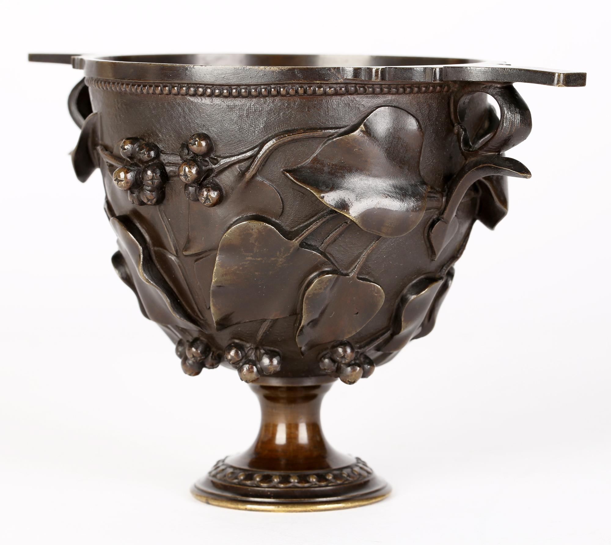 Italian Grand Tour Bronze Neo Classical Twin Handled Chalice with Fruiting Vines 4