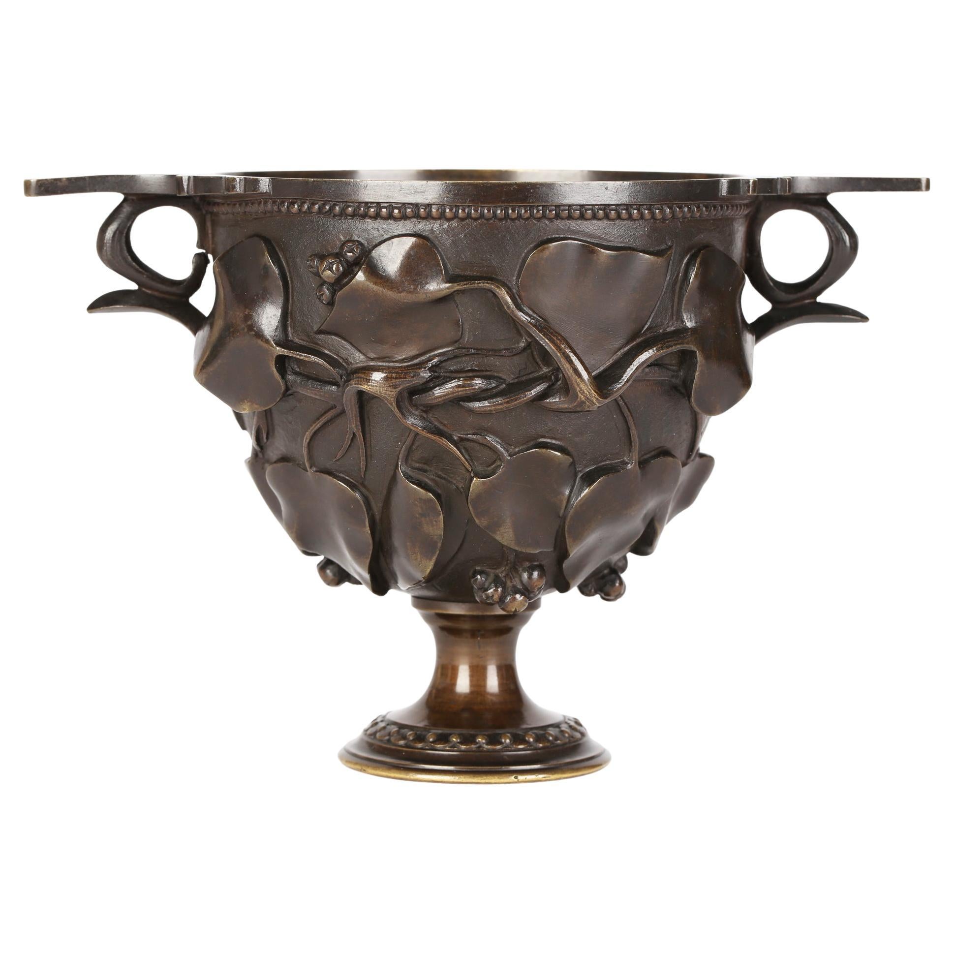 Italian Grand Tour Bronze Neo Classical Twin Handled Chalice with Fruiting Vines