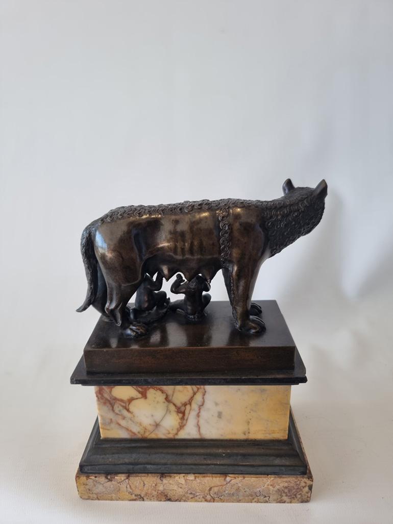 Mid-19th Century Italian Grand Tour bronze of wolf and Romulus & Remus, the 