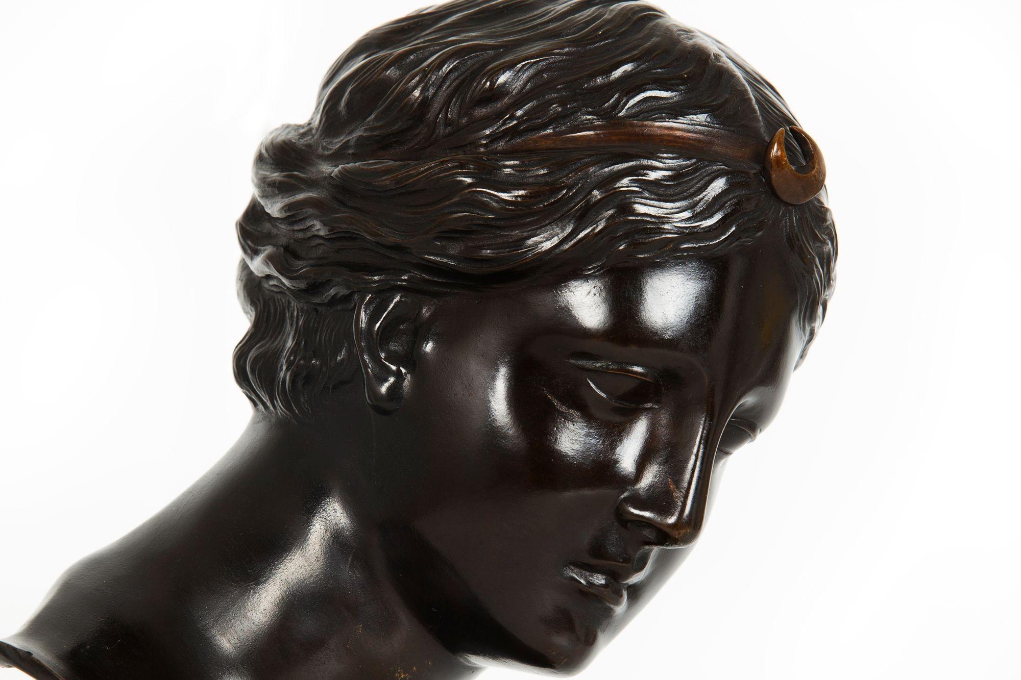 Italian Grand Tour Bronze Sculpture Bust of Diana by Del Nerro Foundry For Sale 6