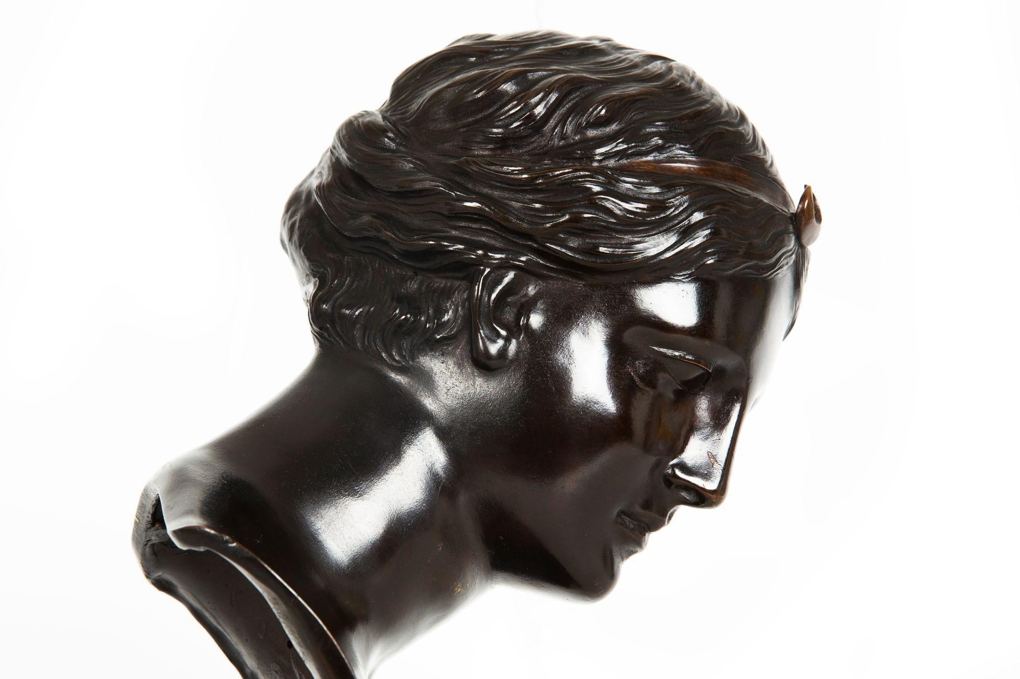 Italian Grand Tour Bronze Sculpture Bust of Diana by Del Nerro Foundry For Sale 8