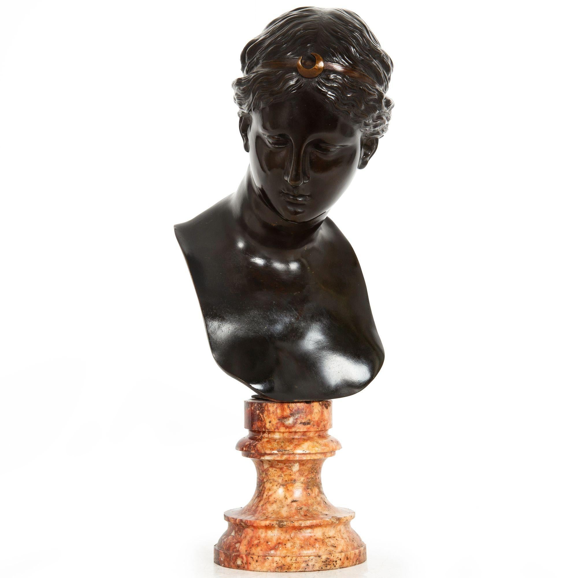 19th Century Italian Grand Tour Bronze Sculpture Bust of Diana by Del Nerro Foundry For Sale