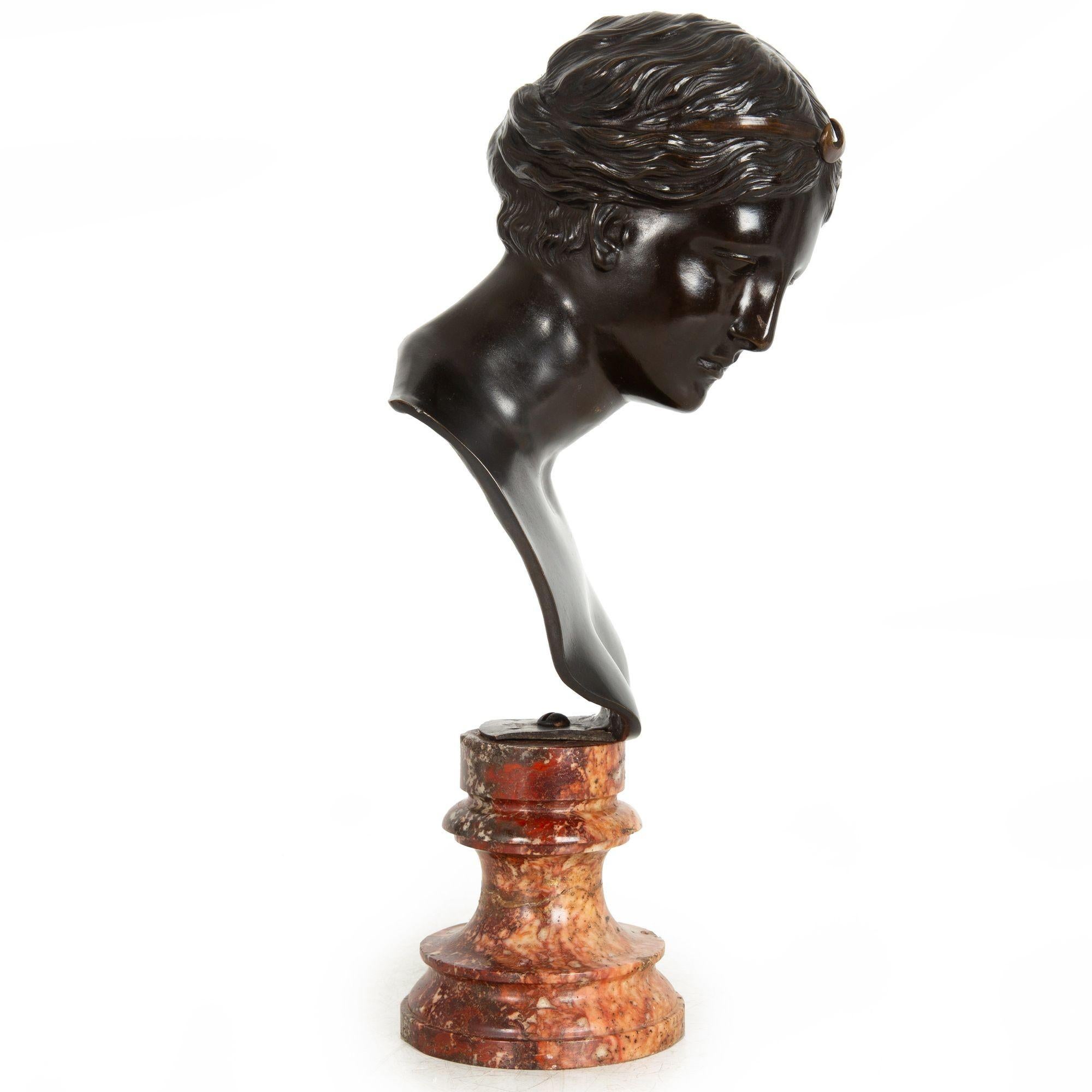 Italian Grand Tour Bronze Sculpture Bust of Diana by Del Nerro Foundry For Sale 1