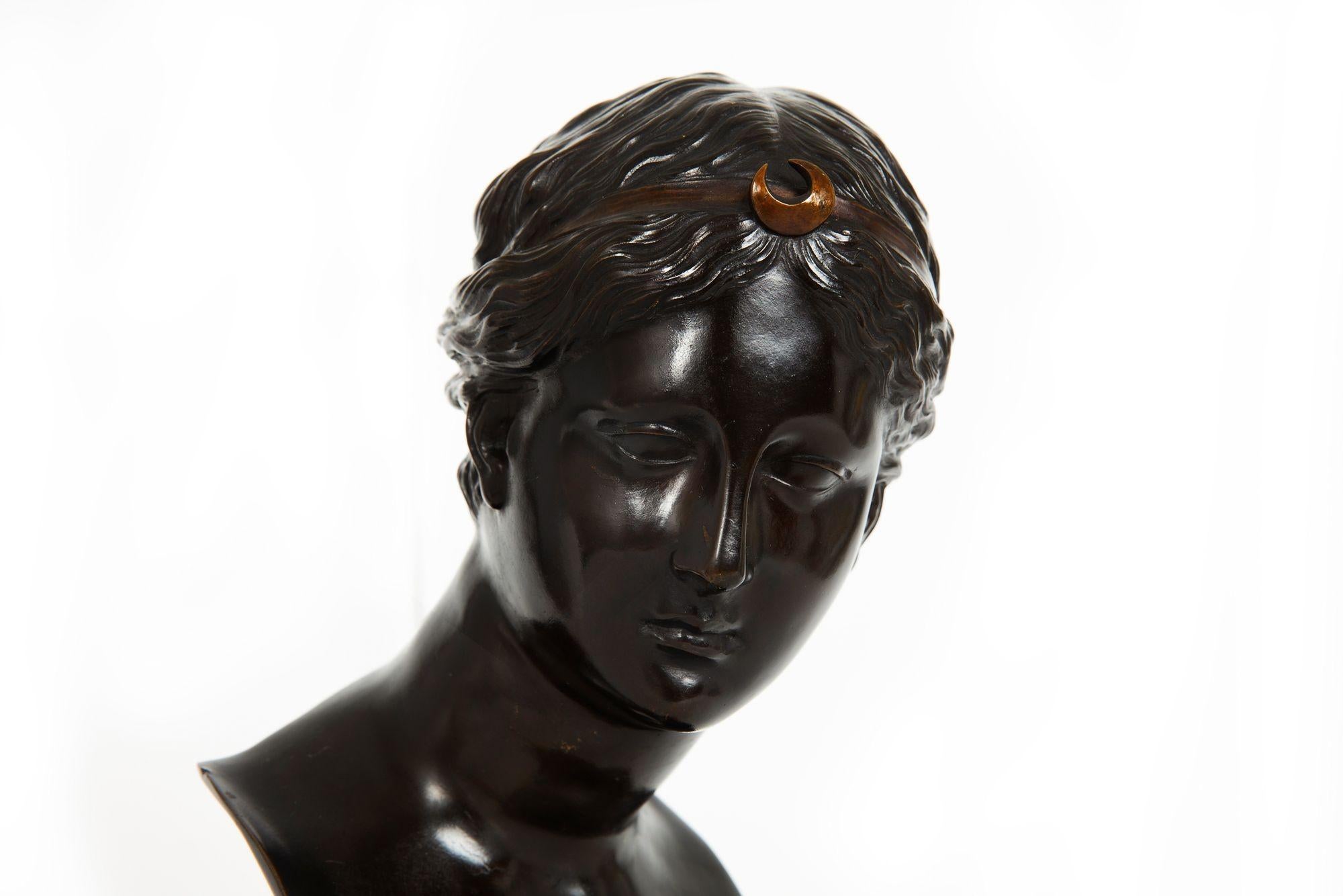 Italian Grand Tour Bronze Sculpture Bust of Diana by Del Nerro Foundry For Sale 3