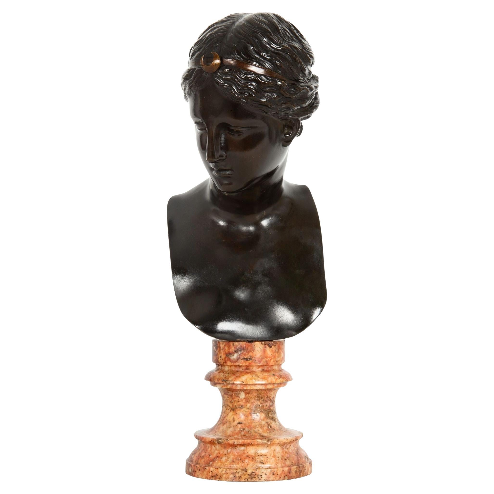Italian Grand Tour Bronze Sculpture Bust of Diana by Del Nerro Foundry For Sale