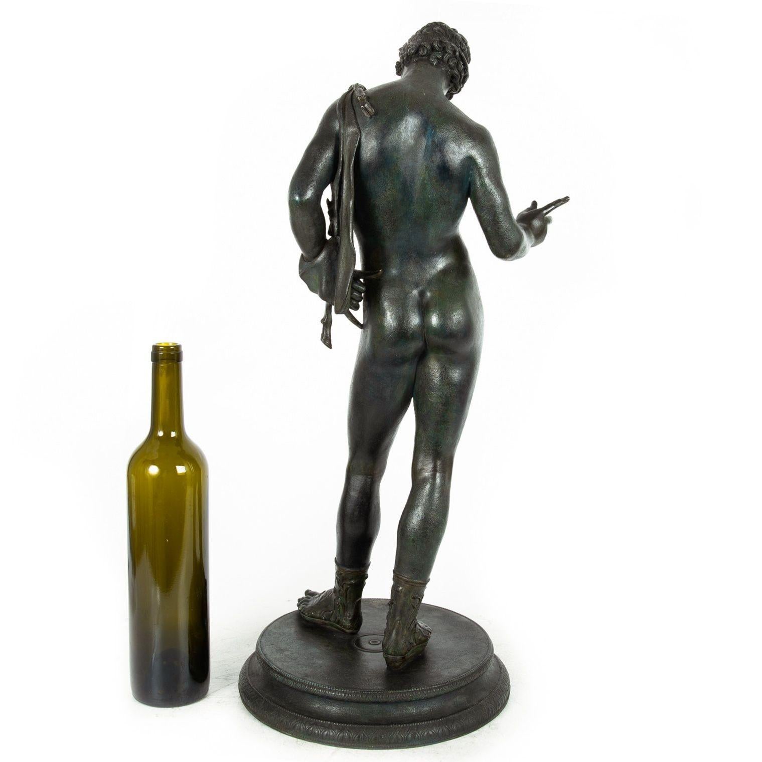 20th Century Italian Grand Tour Bronze Sculpture Statue “Narcissus” after Antiquity