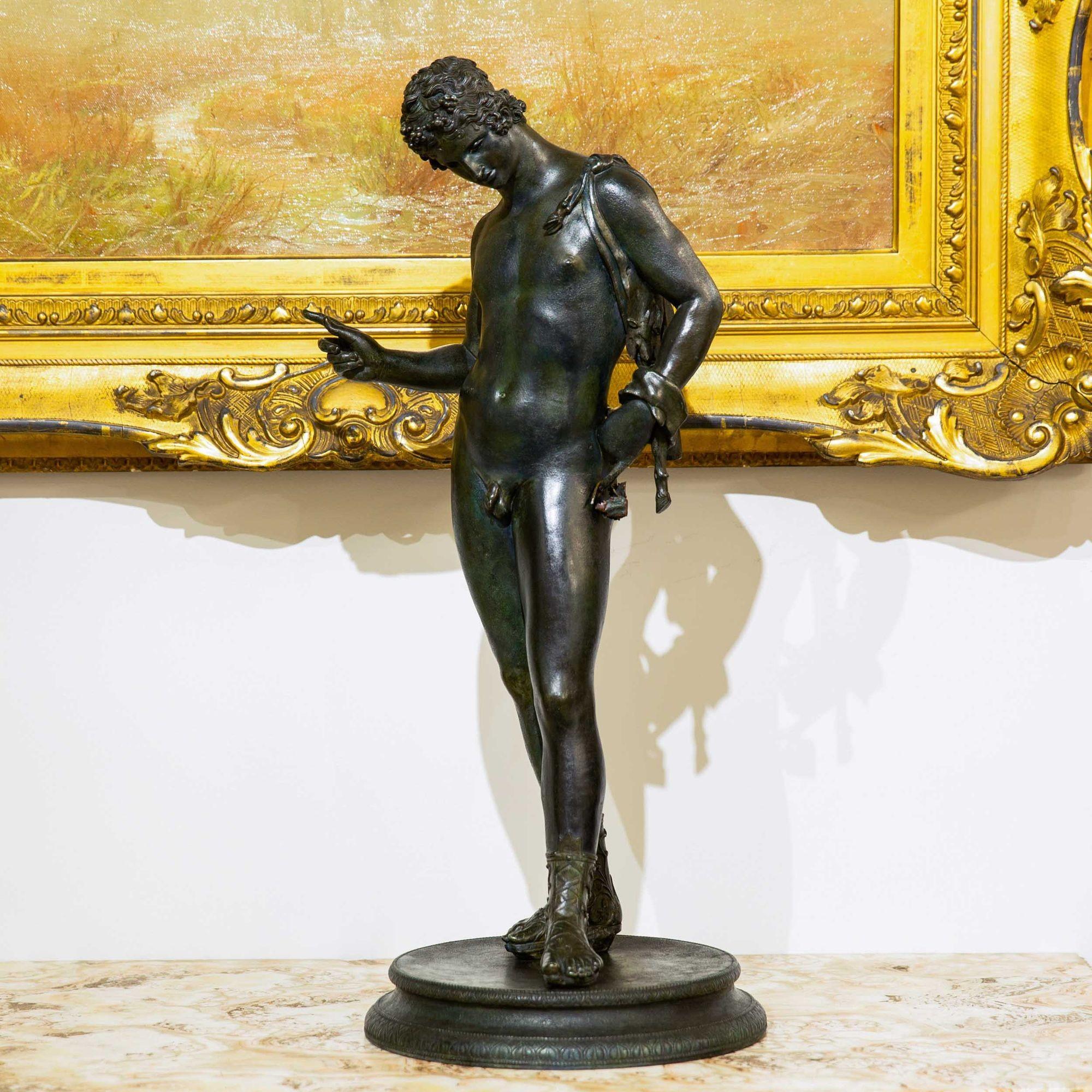 Italian Grand Tour Bronze Sculpture Statue “Narcissus” after Antiquity 2