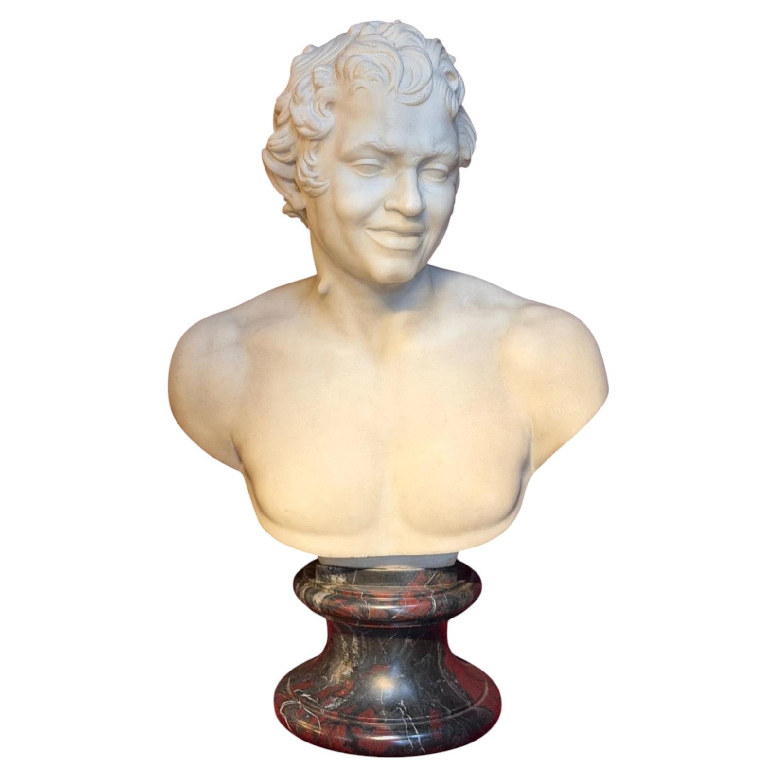 Italian Grand Tour Carrara Marble Bust of Satyr 19th Century For Sale