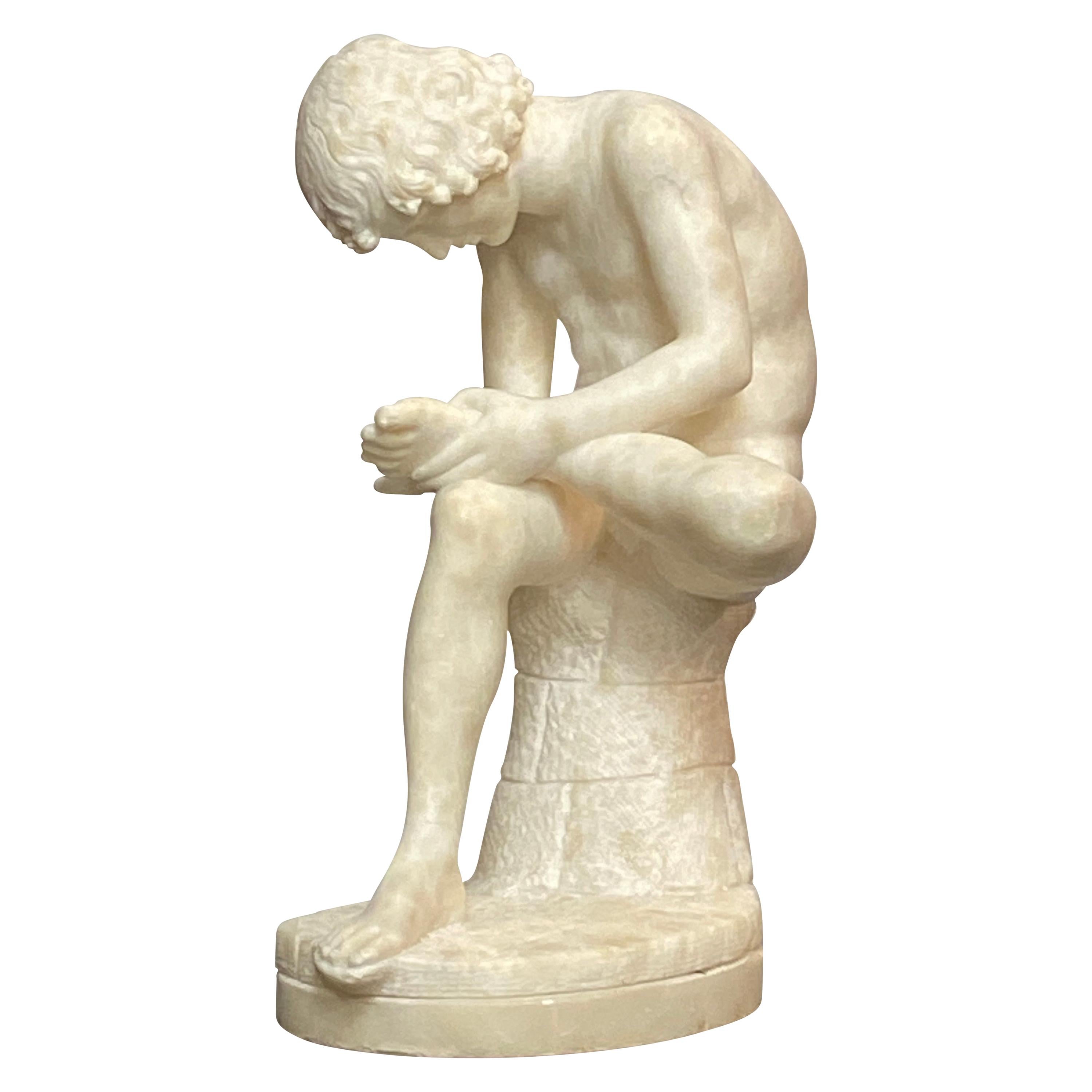 Italian Grand Tour Carved Alabaster Figure "Boy with Thorn"