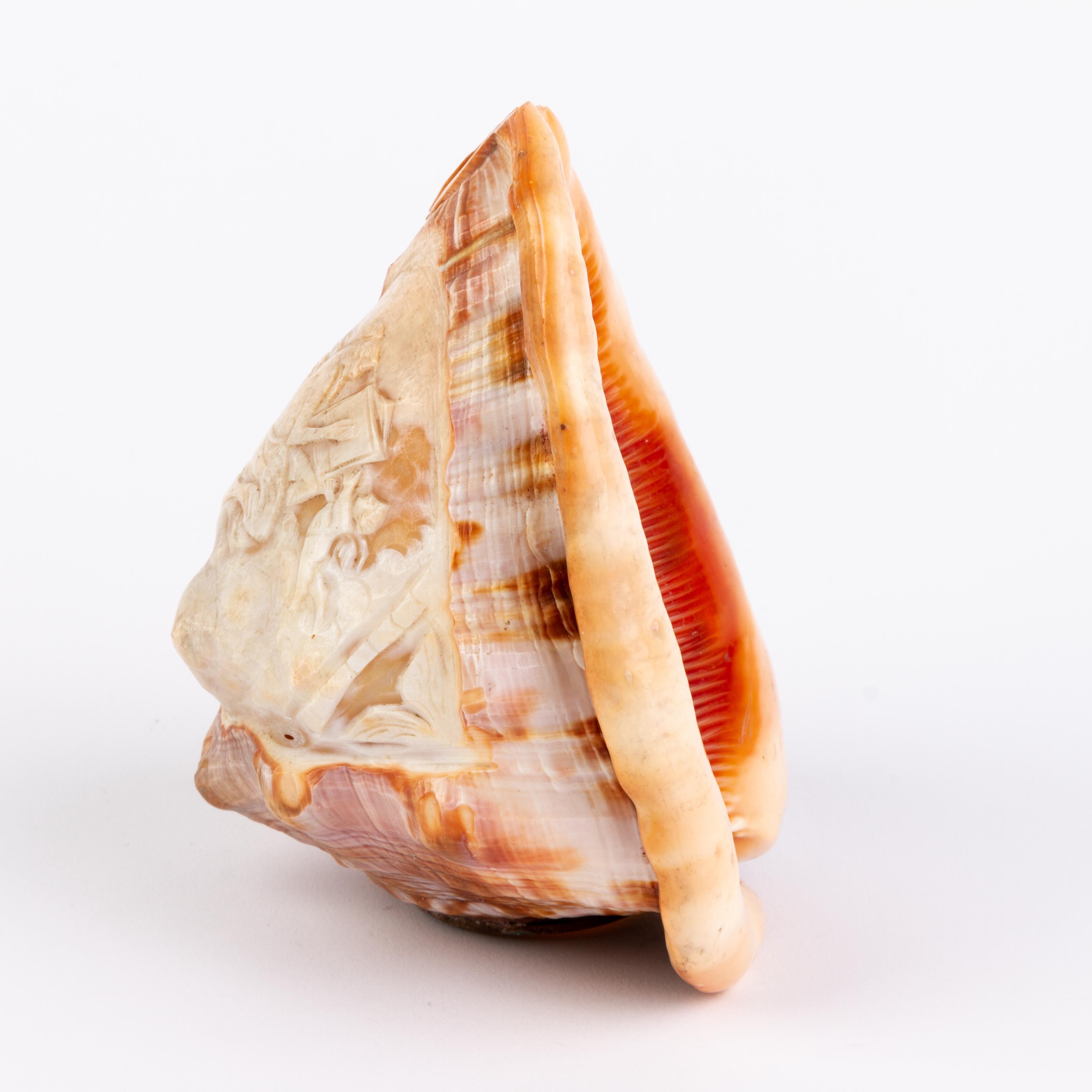 Italian Grand Tour Carved Conch Shell Cameo Lamp 19th Century  In Good Condition In Nottingham, GB