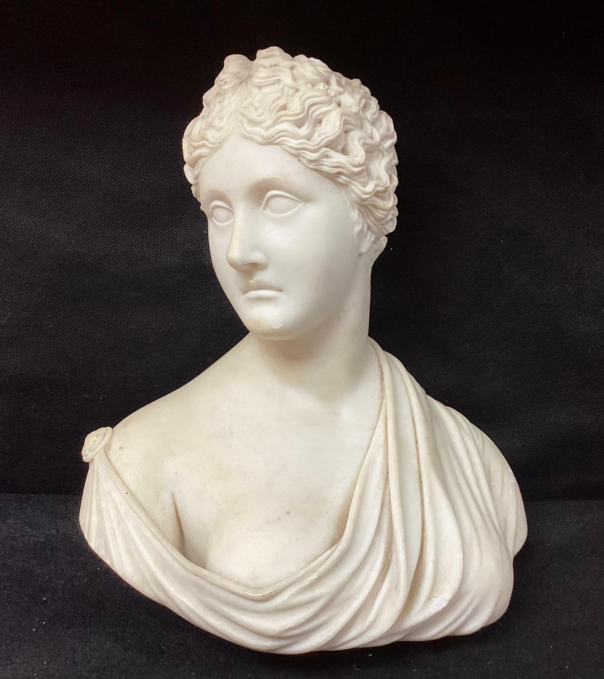 Italian Grand Tour Carved Marble Bust Of Woman In Good Condition For Sale In Bradenton, FL