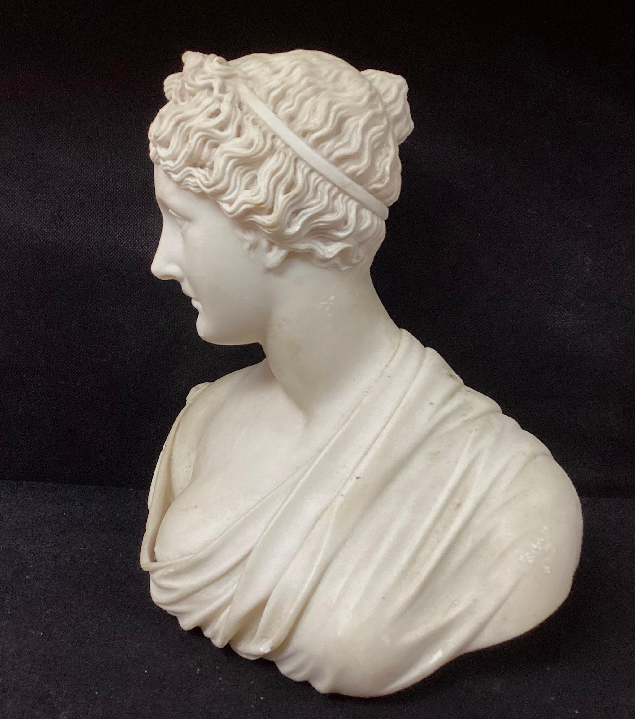 19th Century Italian Grand Tour Carved Marble Bust Of Woman For Sale
