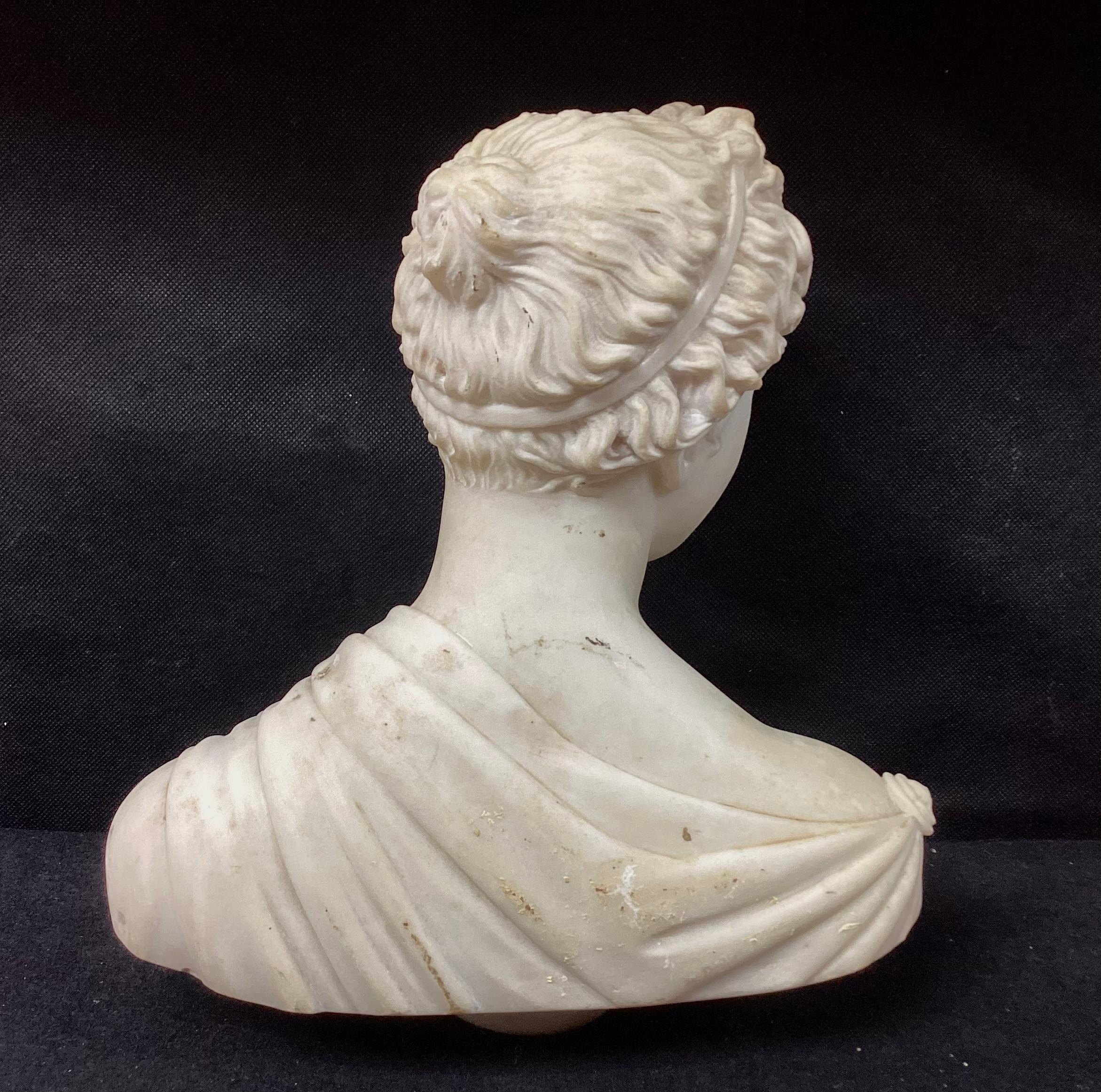 Italian Grand Tour Carved Marble Bust Of Woman For Sale 1