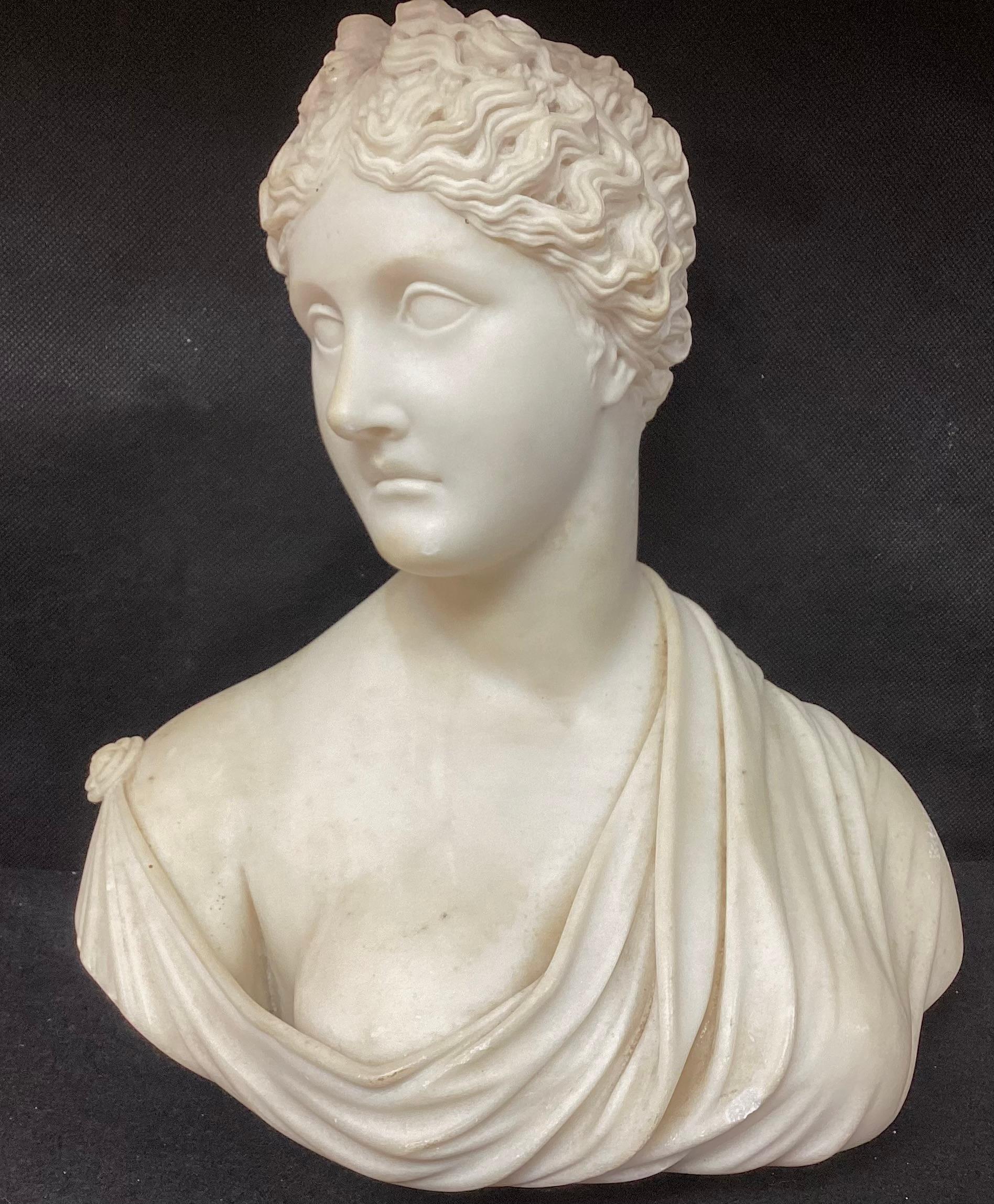 Italian Grand Tour Carved Marble Bust Of Woman For Sale 2