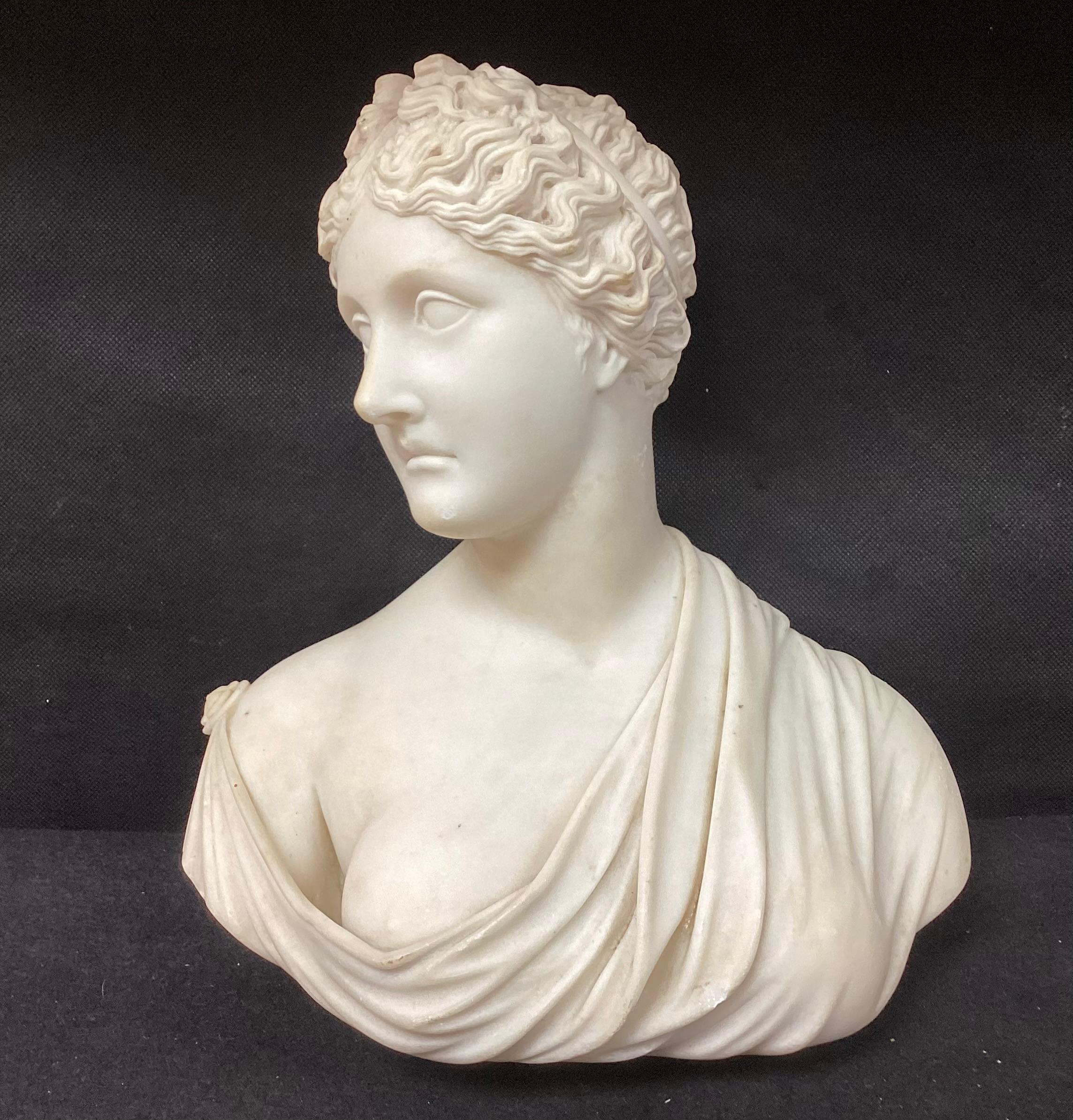Italian Grand Tour Carved Marble Bust Of Woman For Sale 3