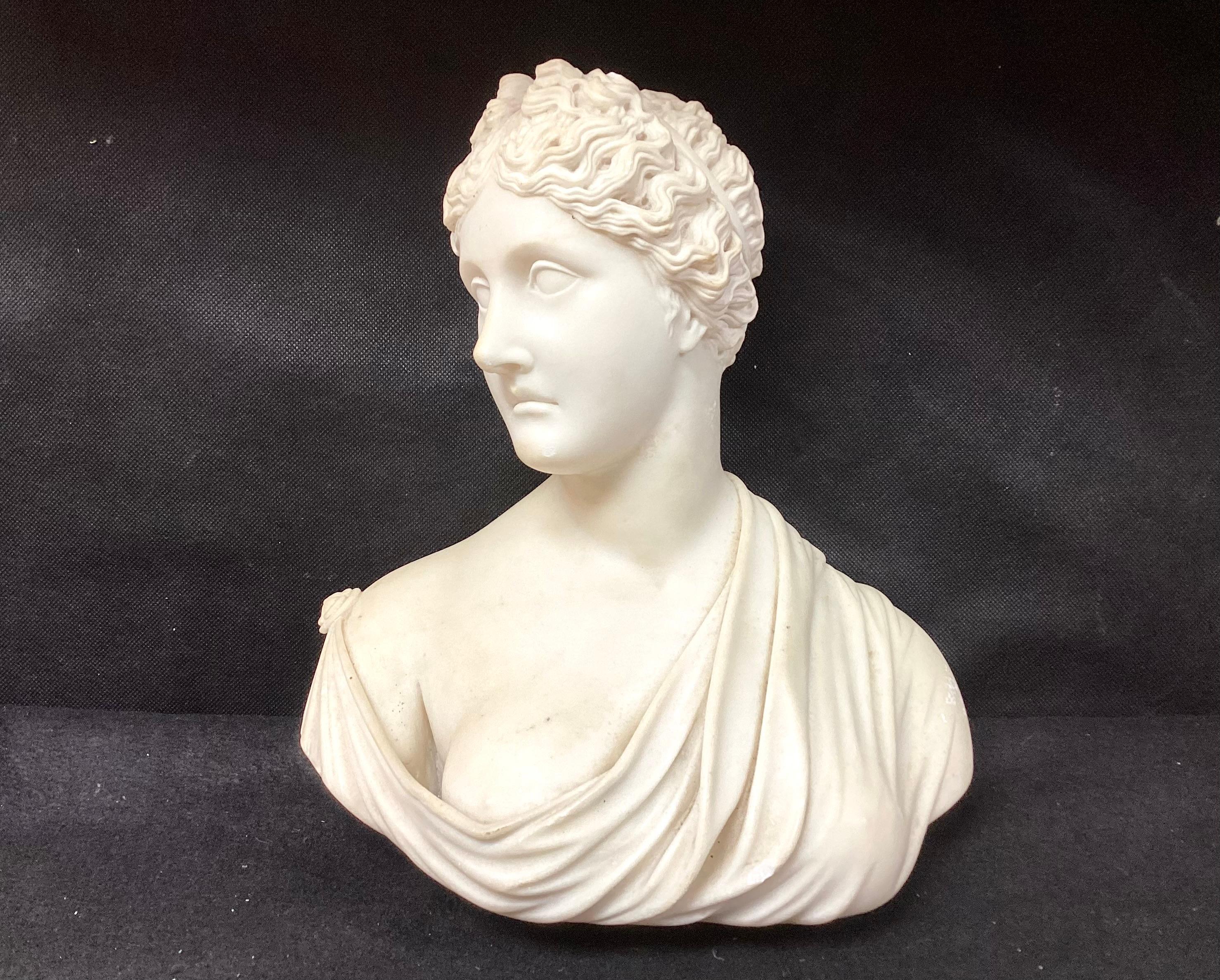 Italian Grand Tour Carved Marble Bust Of Woman For Sale 5