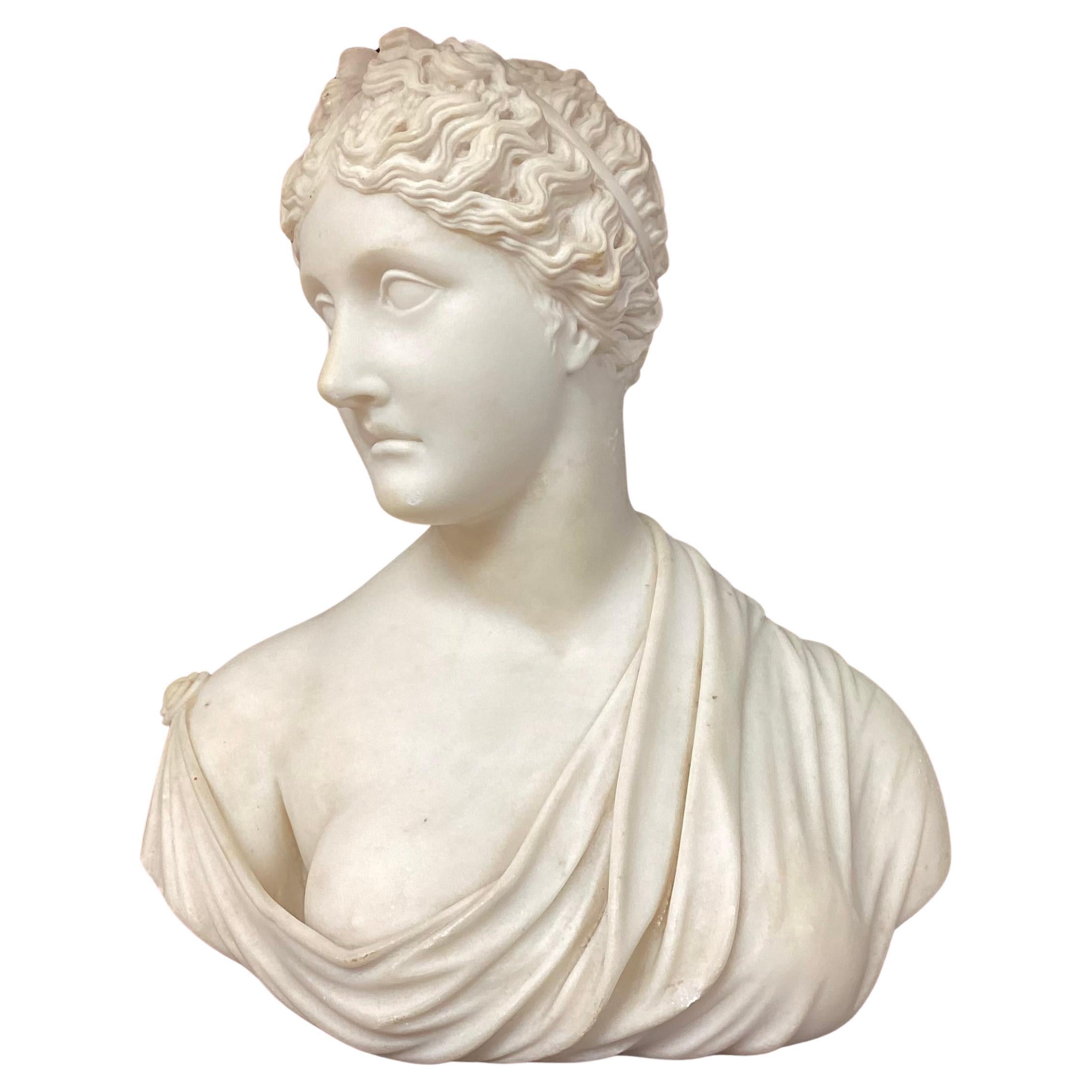 Italian Grand Tour Carved Marble Bust Of Woman