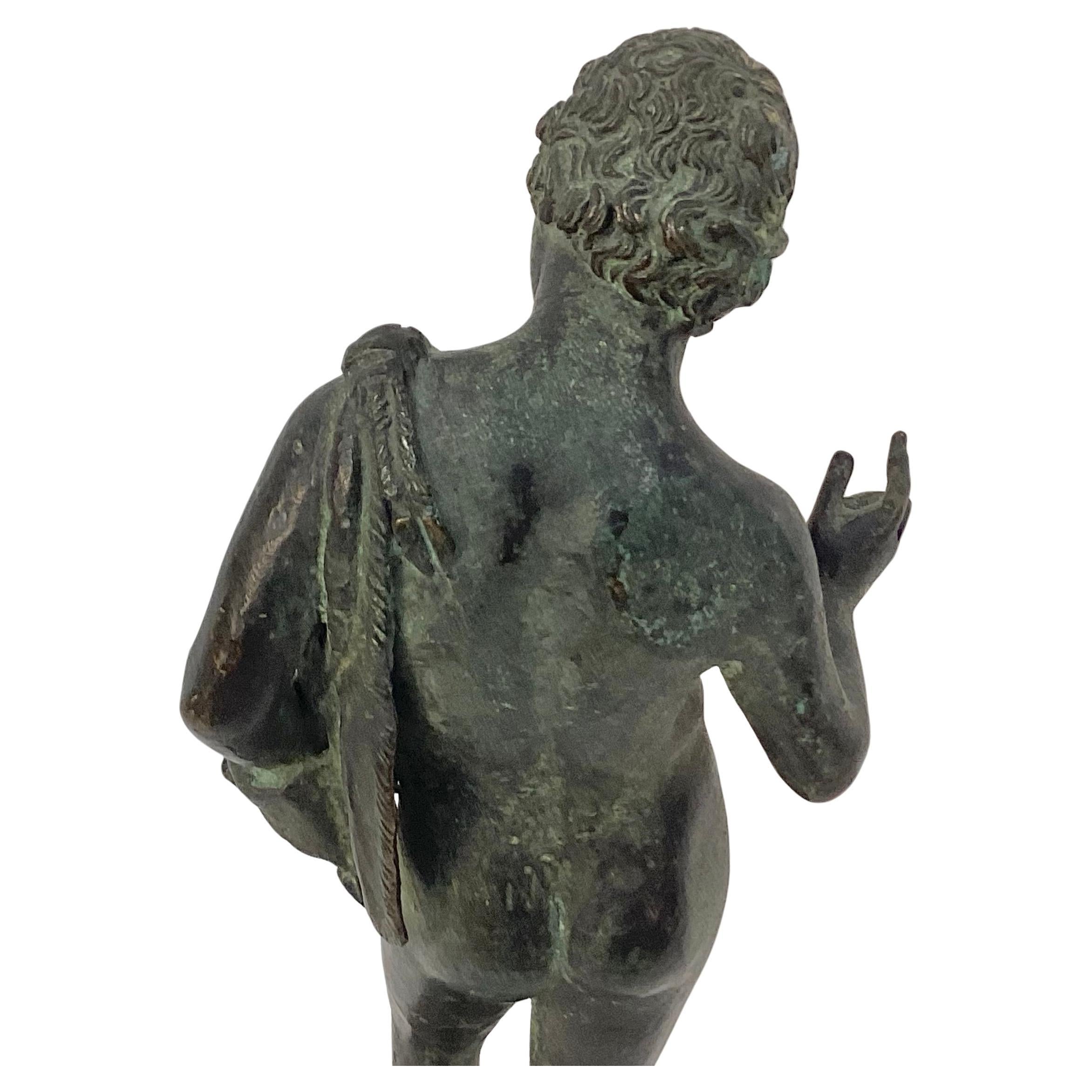 19th Century Italian Grand Tour Classical Verdigris Bronze Sculpture of Narcissus For Sale