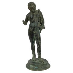 Vintage Italian Grand Tour Classical Verdigris Bronze Sculpture of Narcissus