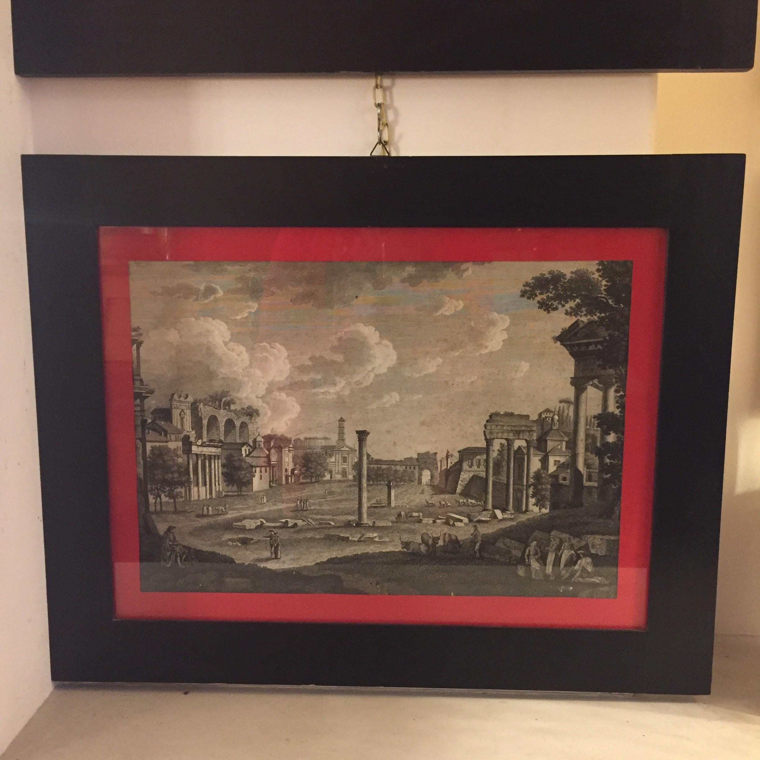 Italian Grand Tour Forum Romanum Campo Vaccino Etching by François Morel 1796 In Fair Condition In Milano, MI
