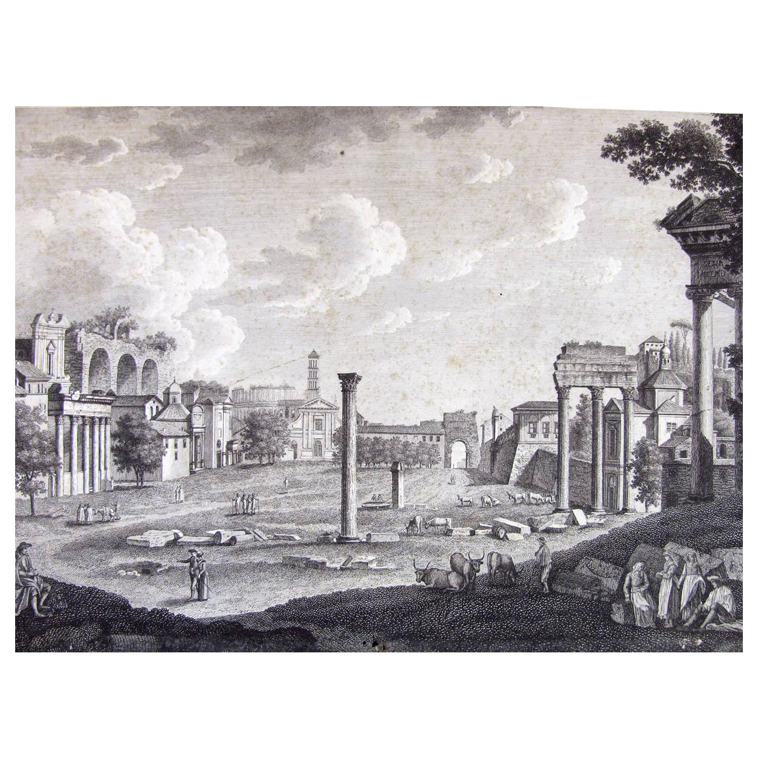 Italian Grand Tour Forum Romanum Campo Vaccino Etching by François Morel 1796 