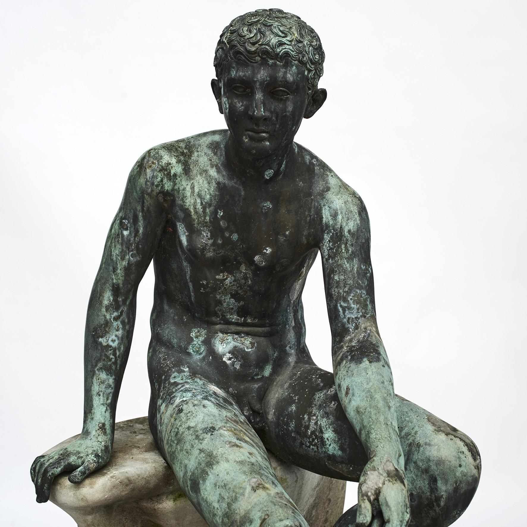 Italian Grand Tour Green Bronze Sculpture of the Seated Hermes 7