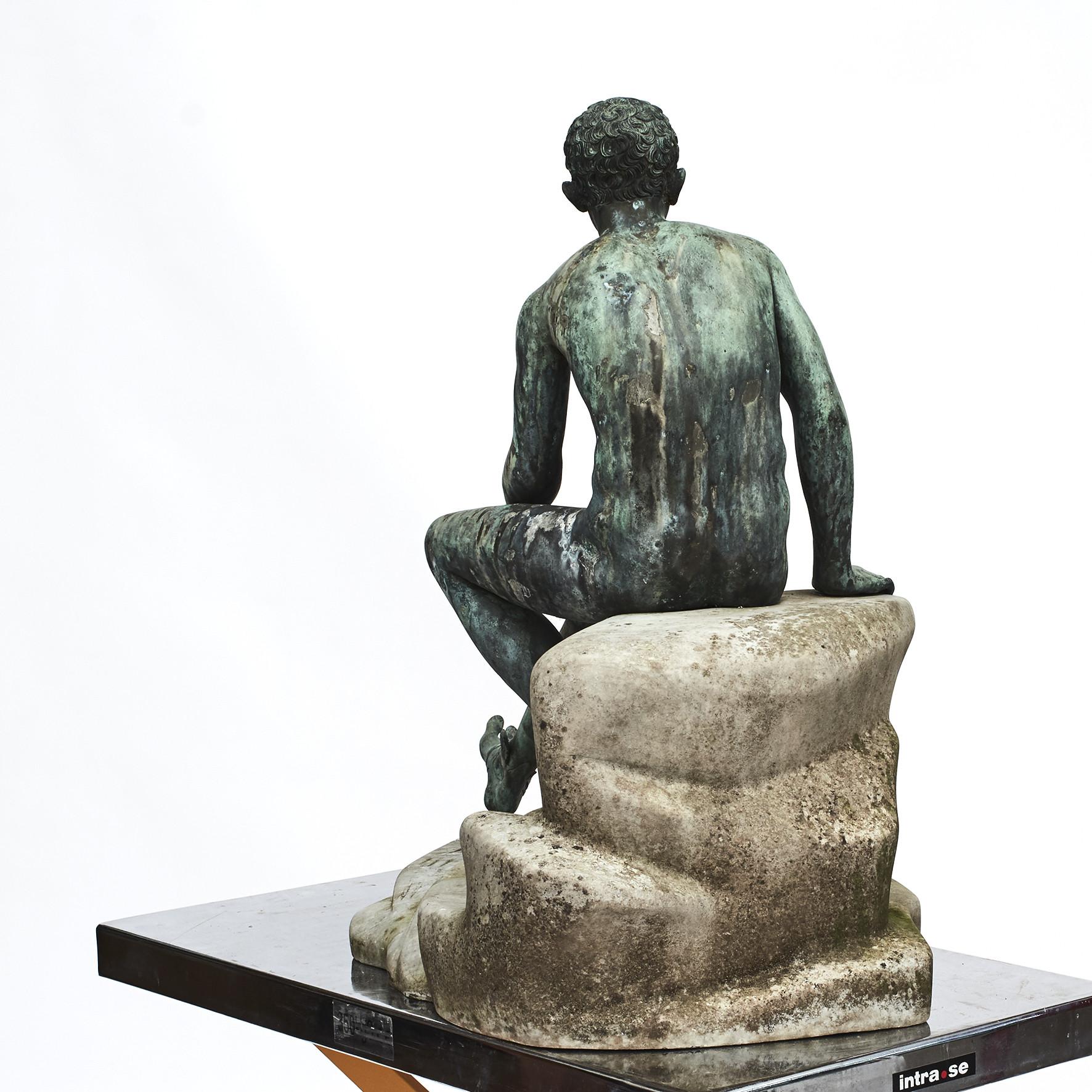 19th Century Italian Grand Tour Green Bronze Sculpture of the Seated Hermes