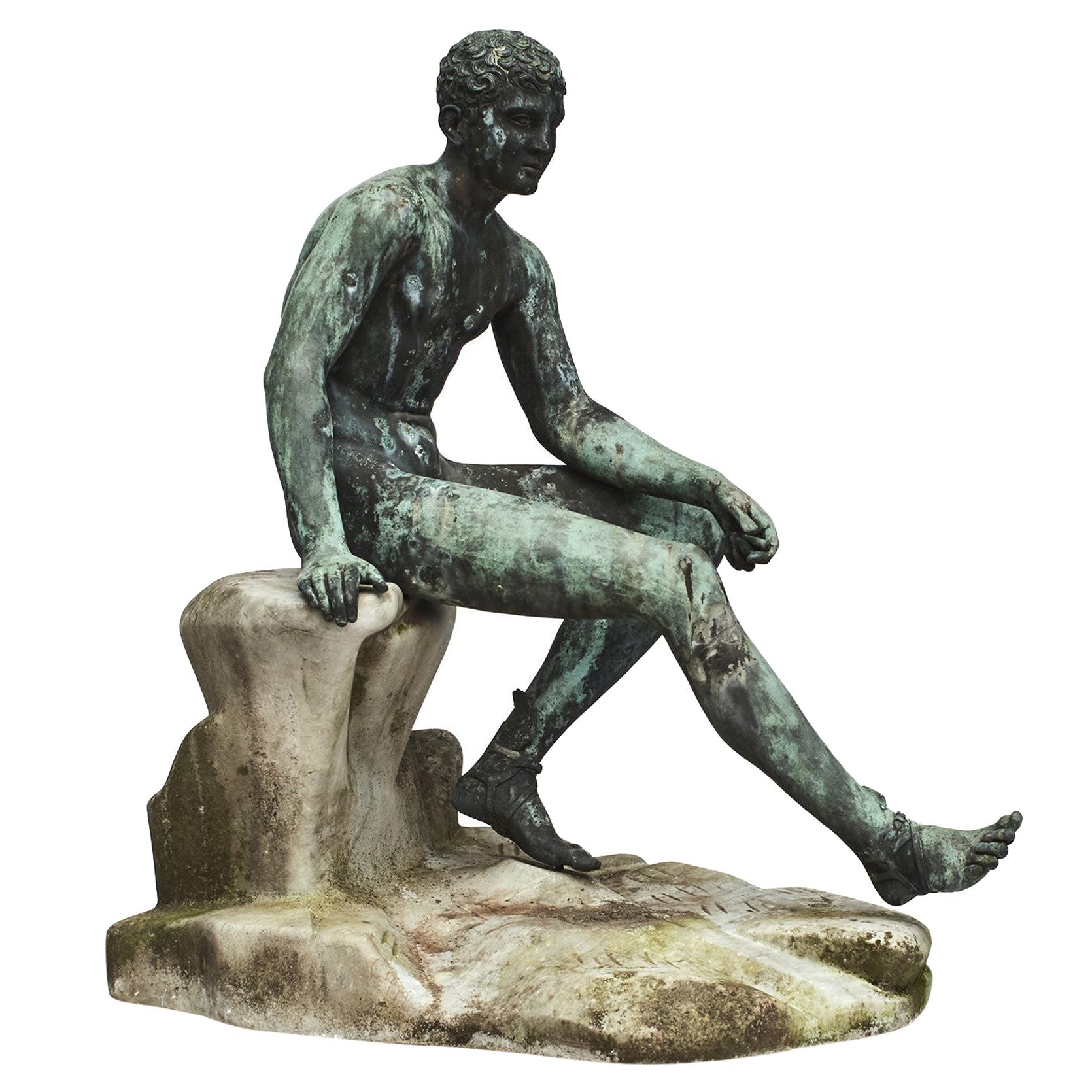 Italian Grand Tour Green Bronze Sculpture of the Seated Hermes
