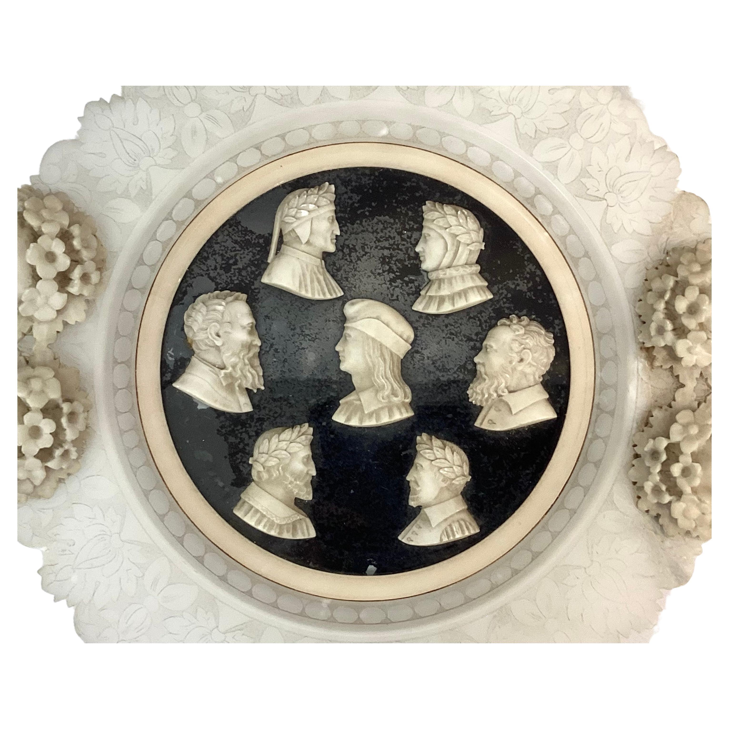 Italian Grand Tour Marble and Alabaster Plaque of Ancient Scholars - Poets In Fair Condition For Sale In Bradenton, FL