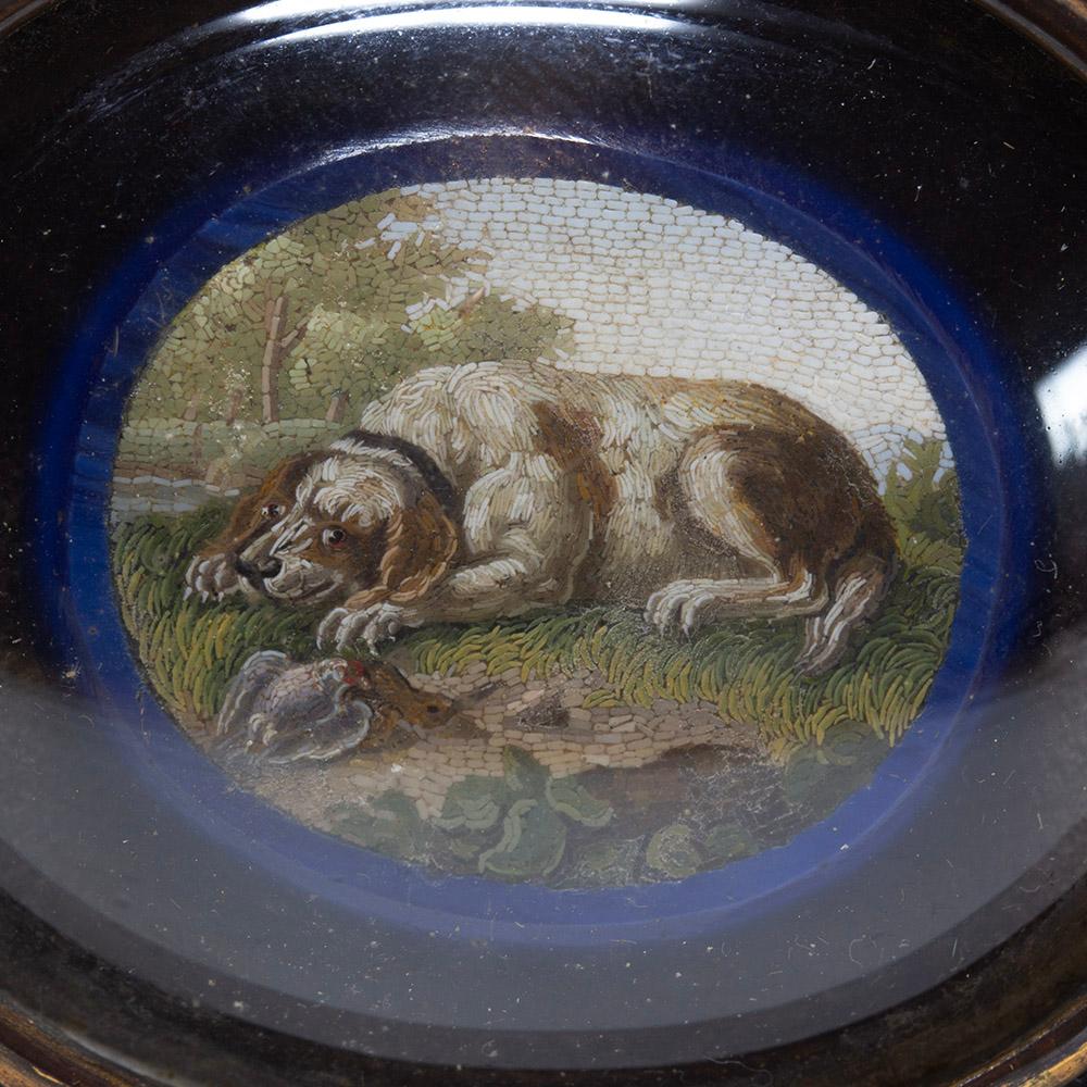 Hand-Carved Italian Grand Tour Micro Mosaic Spaniel After the Hunt For Sale