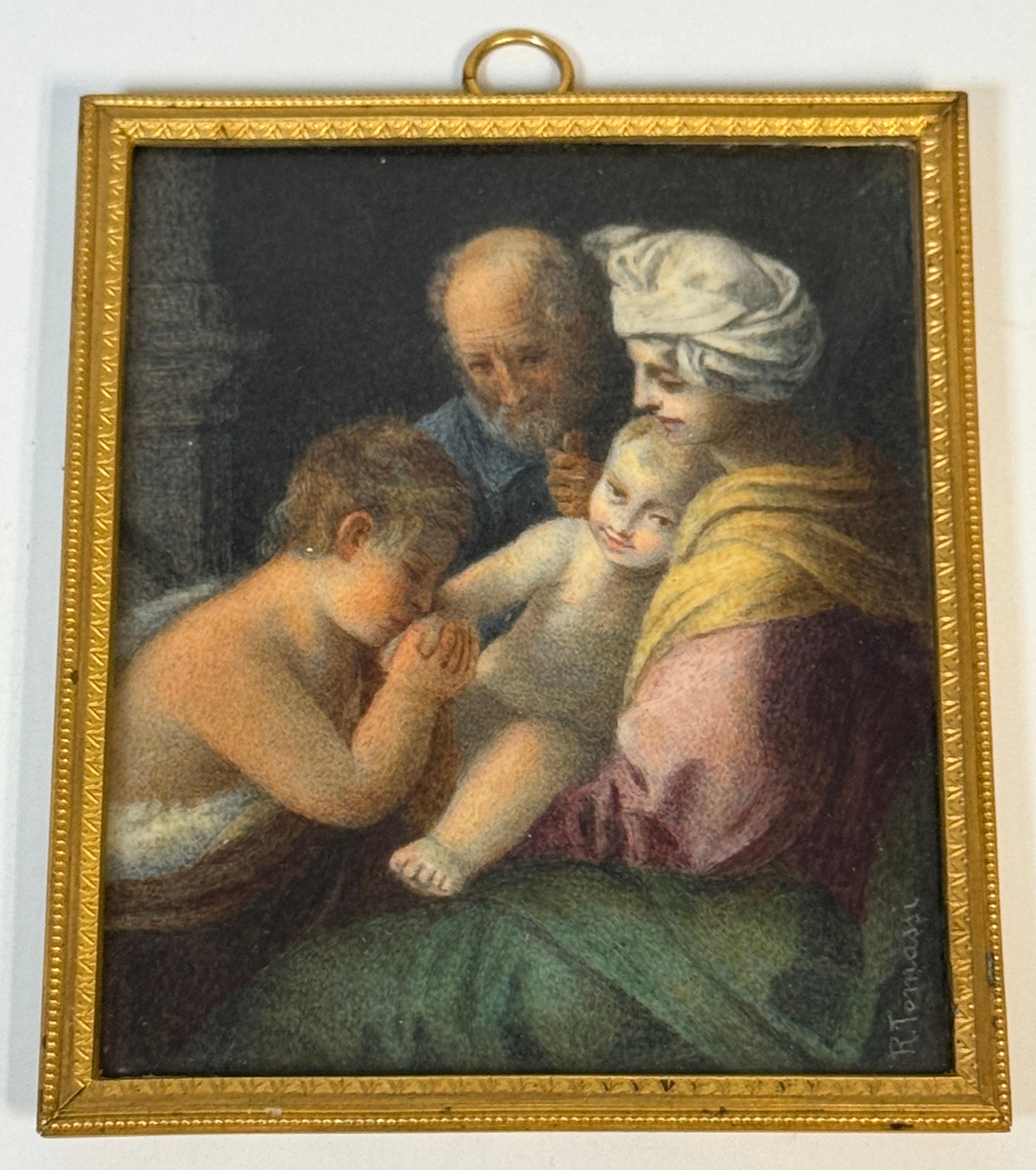 Italienische Grand Tour Miniatur der Heiligen Familie, signiert R. Tomassi, Rom, 19. 

Abmessungen: 3