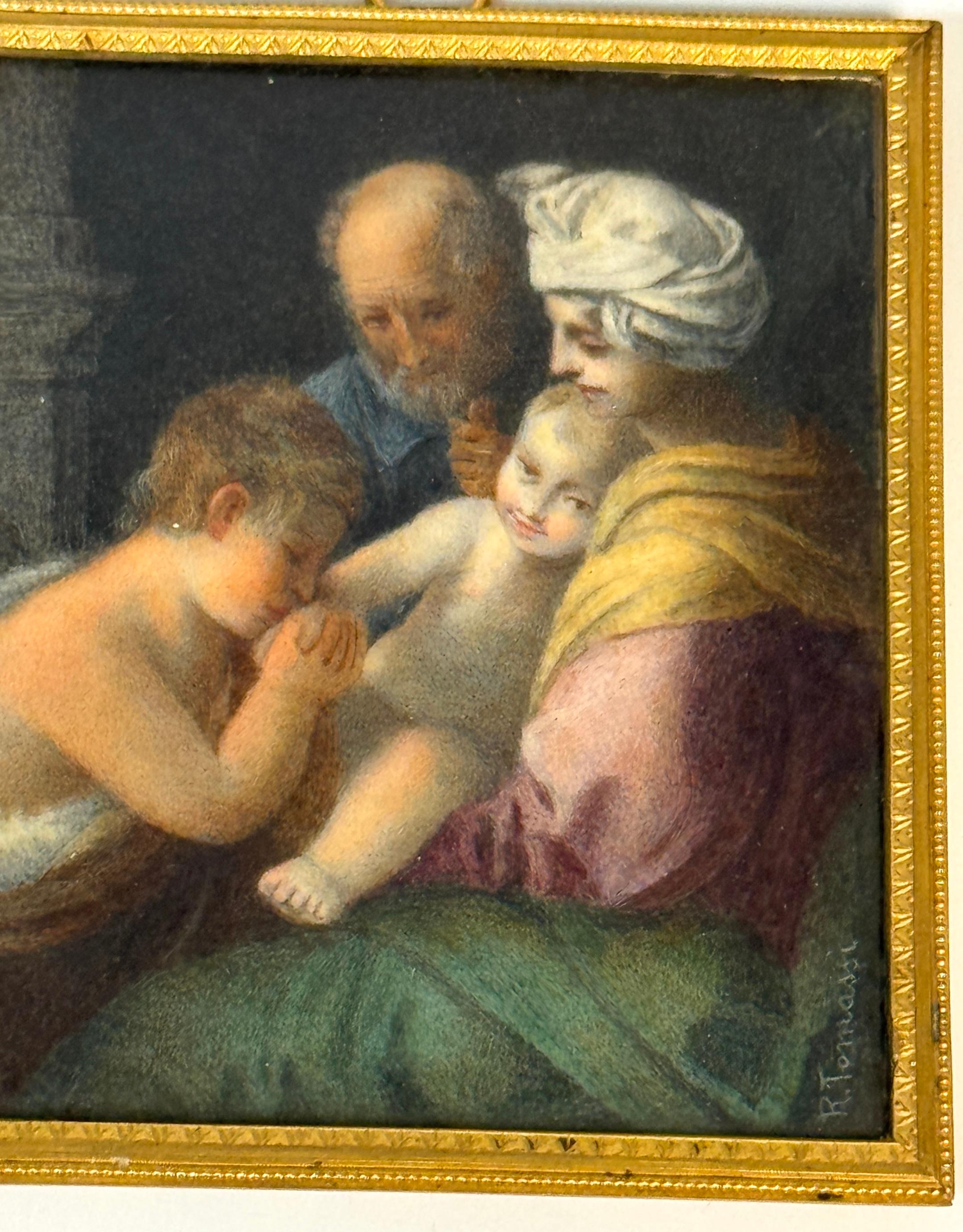 Italienische Grand Tour Miniatur der Heiligen Familie, signiert R. Tomassi, Rom, 19. (Barock) im Angebot