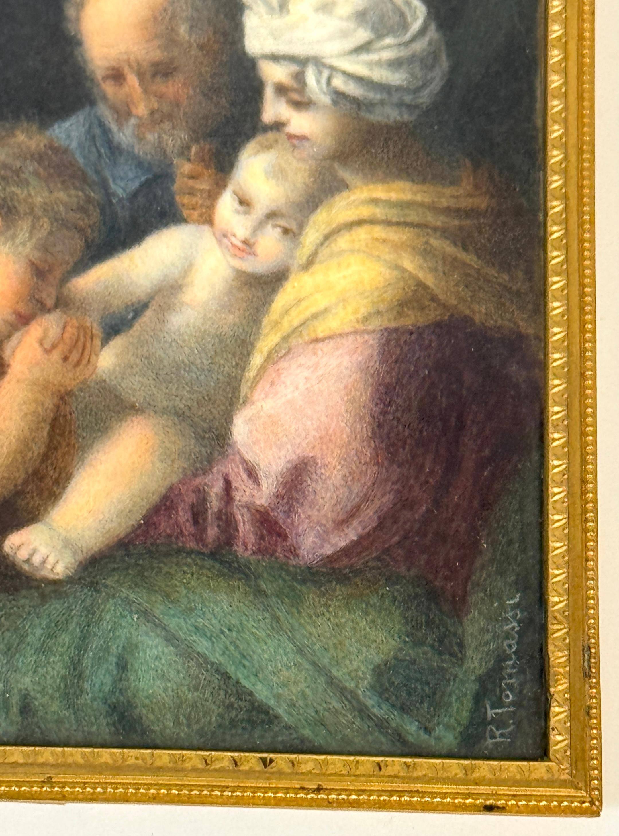 Italienische Grand Tour Miniatur der Heiligen Familie, signiert R. Tomassi, Rom, 19. (Goldbronze) im Angebot