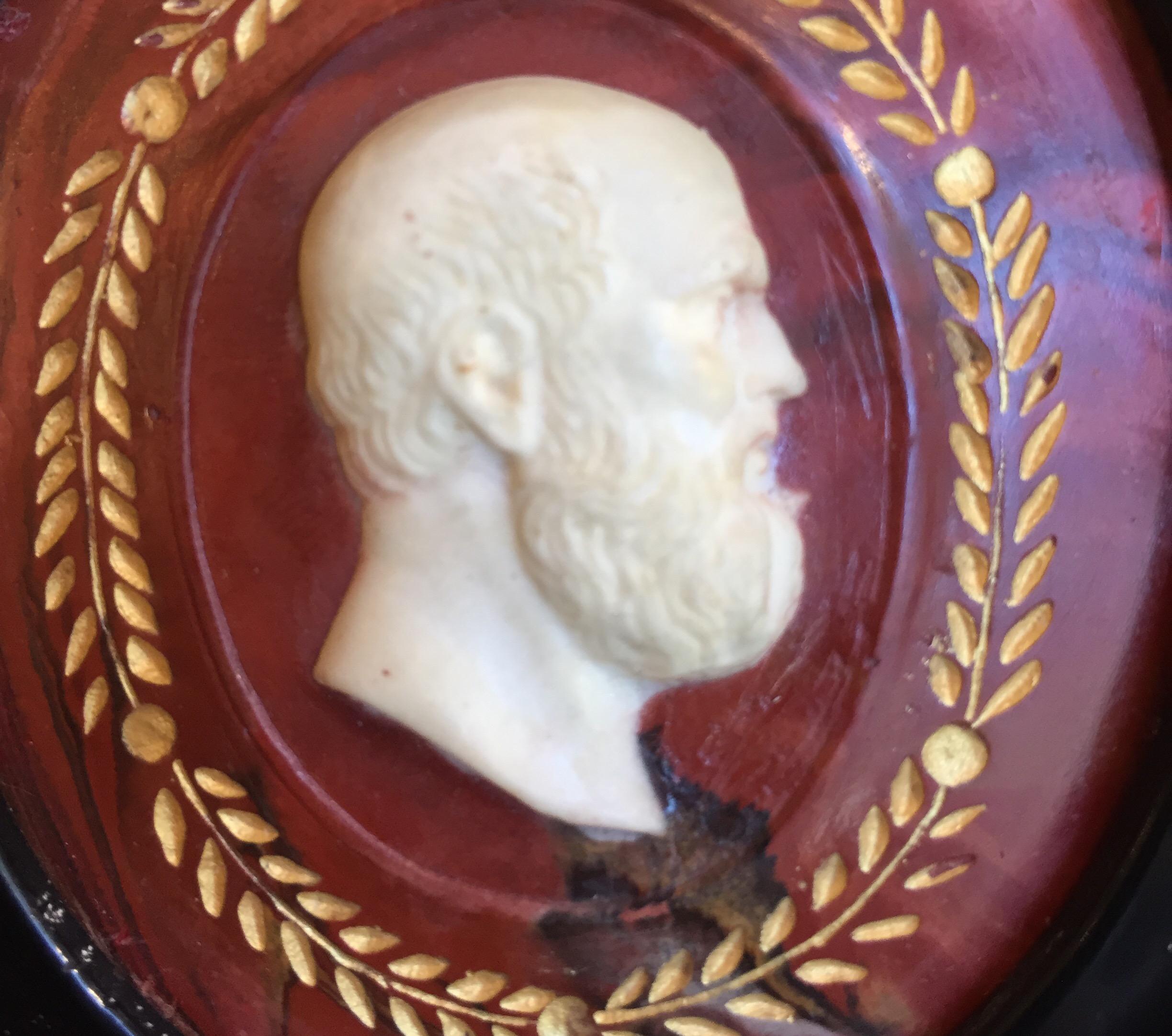 Hand-Carved Italian Grand Tour Neoclassical Carved Marble Philosopher Cameo Miniature 