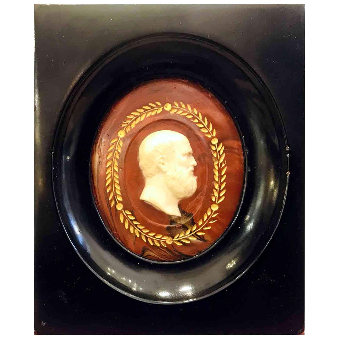 Italian Grand Tour Neoclassical Carved Marble Philosopher Cameo Miniature 