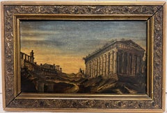 1800's Italian Grand Tour Oil Painting Theseus Temple Athens in Landscape
