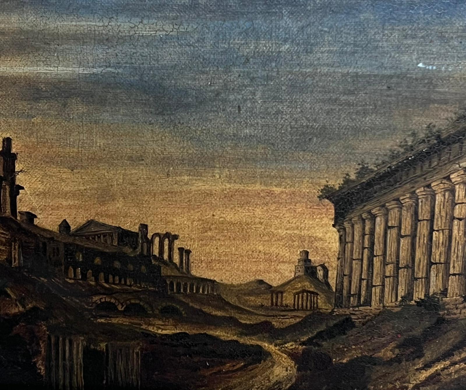 Peinture à l'huile italienne Grand Tour des années 1800 représentant le temple Thésée Athènes dans un paysage - Maîtres anciens Painting par Italian Grand Tour
