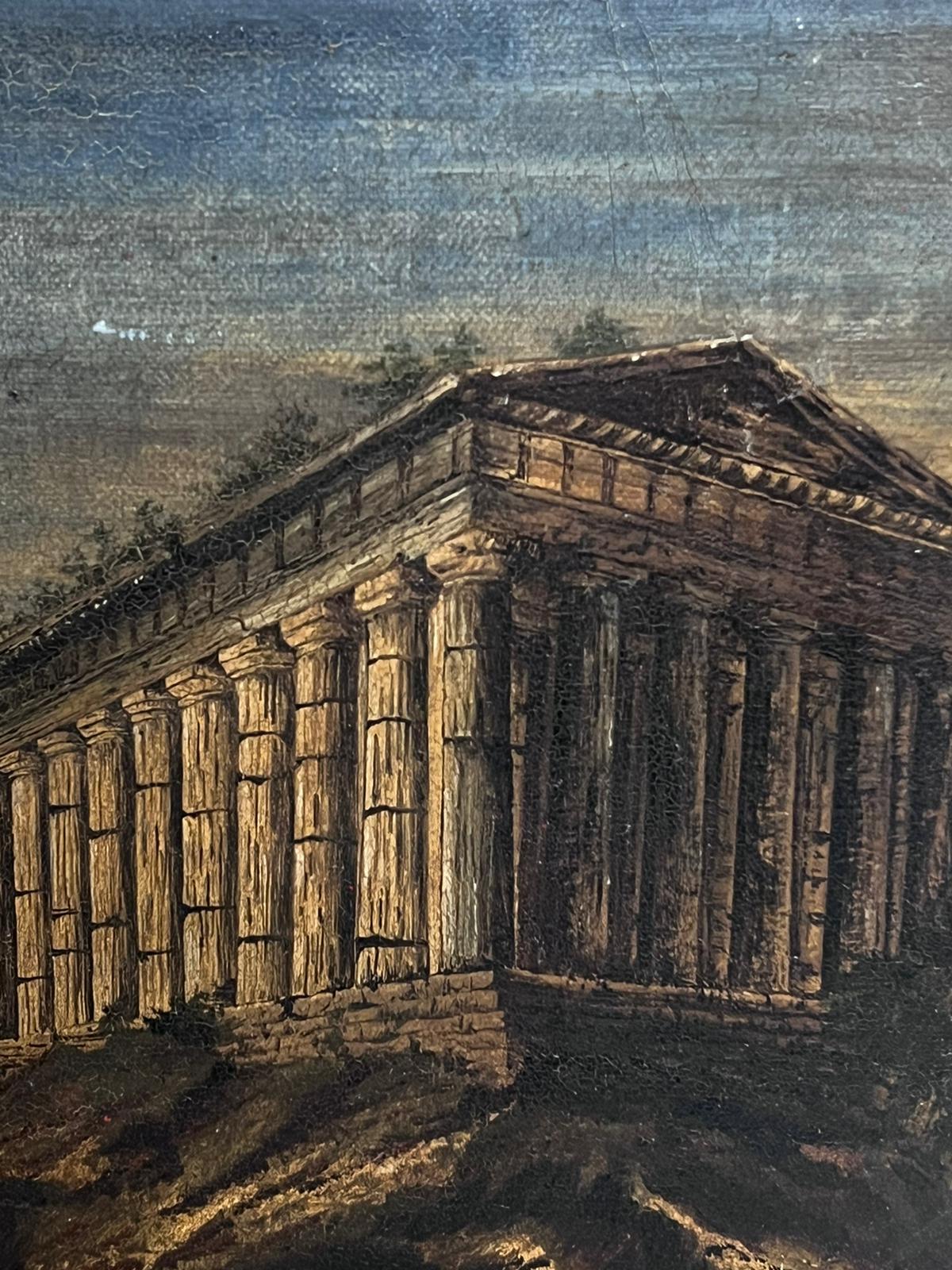 1800's Italian Grand Tour Oil Painting Theseus Temple Athens in Landscape For Sale 3