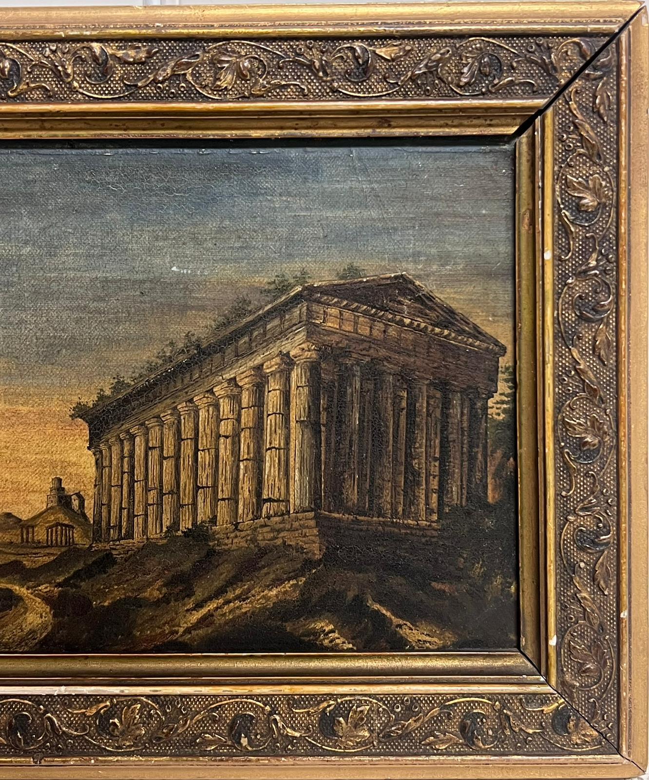 Peinture à l'huile italienne Grand Tour des années 1800 représentant le temple Thésée Athènes dans un paysage en vente 1
