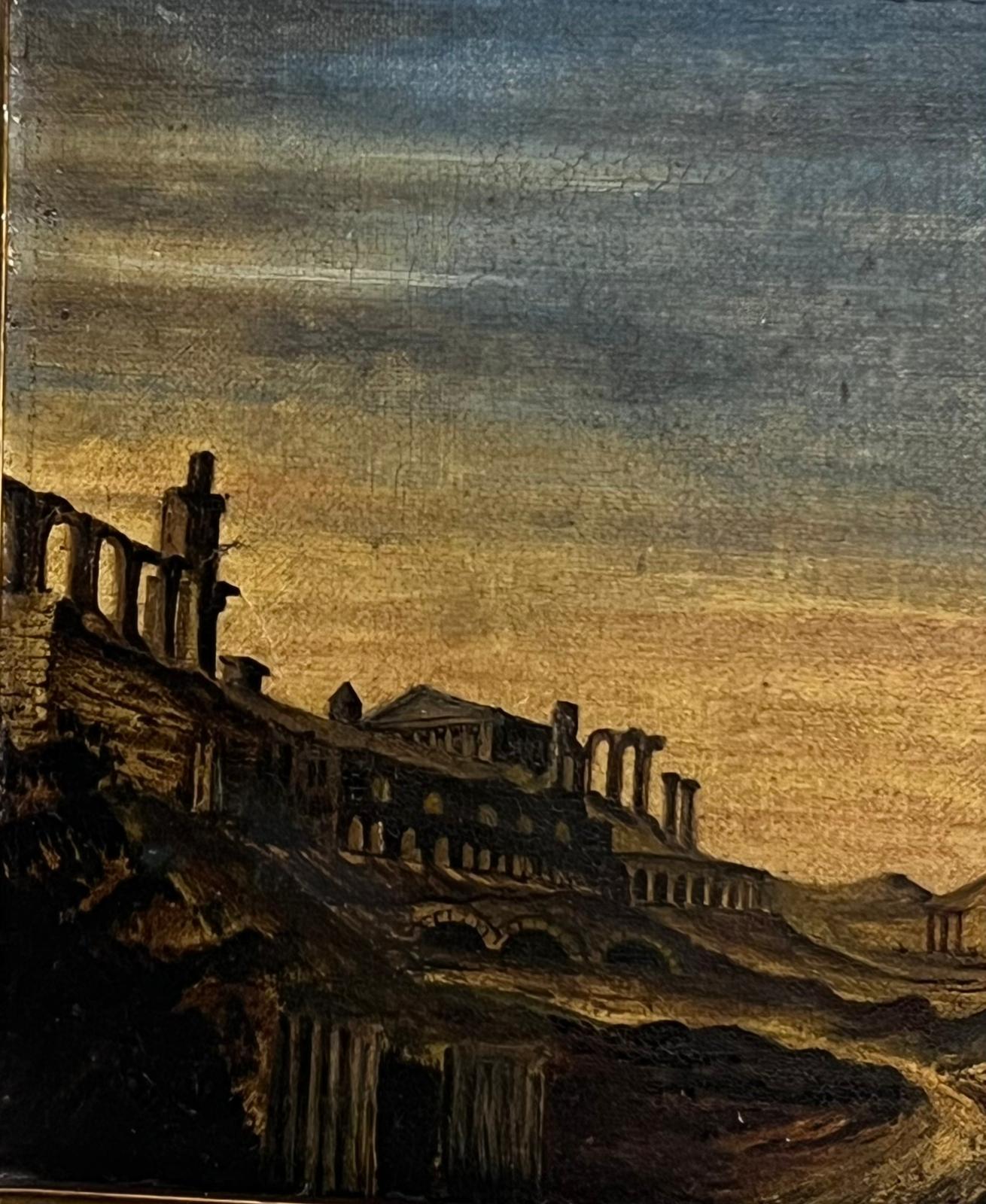 1800's Italian Grand Tour Oil Painting Theseus Temple Athens in Landscape For Sale 6