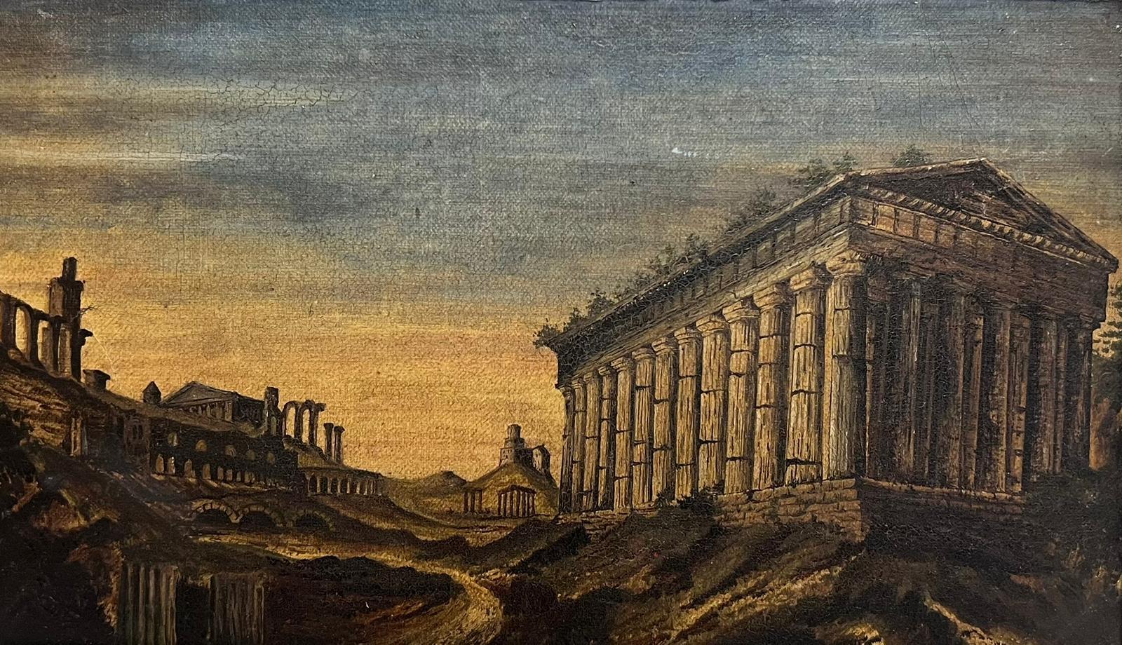 Landscape Painting Italian Grand Tour - Peinture à l'huile italienne Grand Tour des années 1800 représentant le temple Thésée Athènes dans un paysage