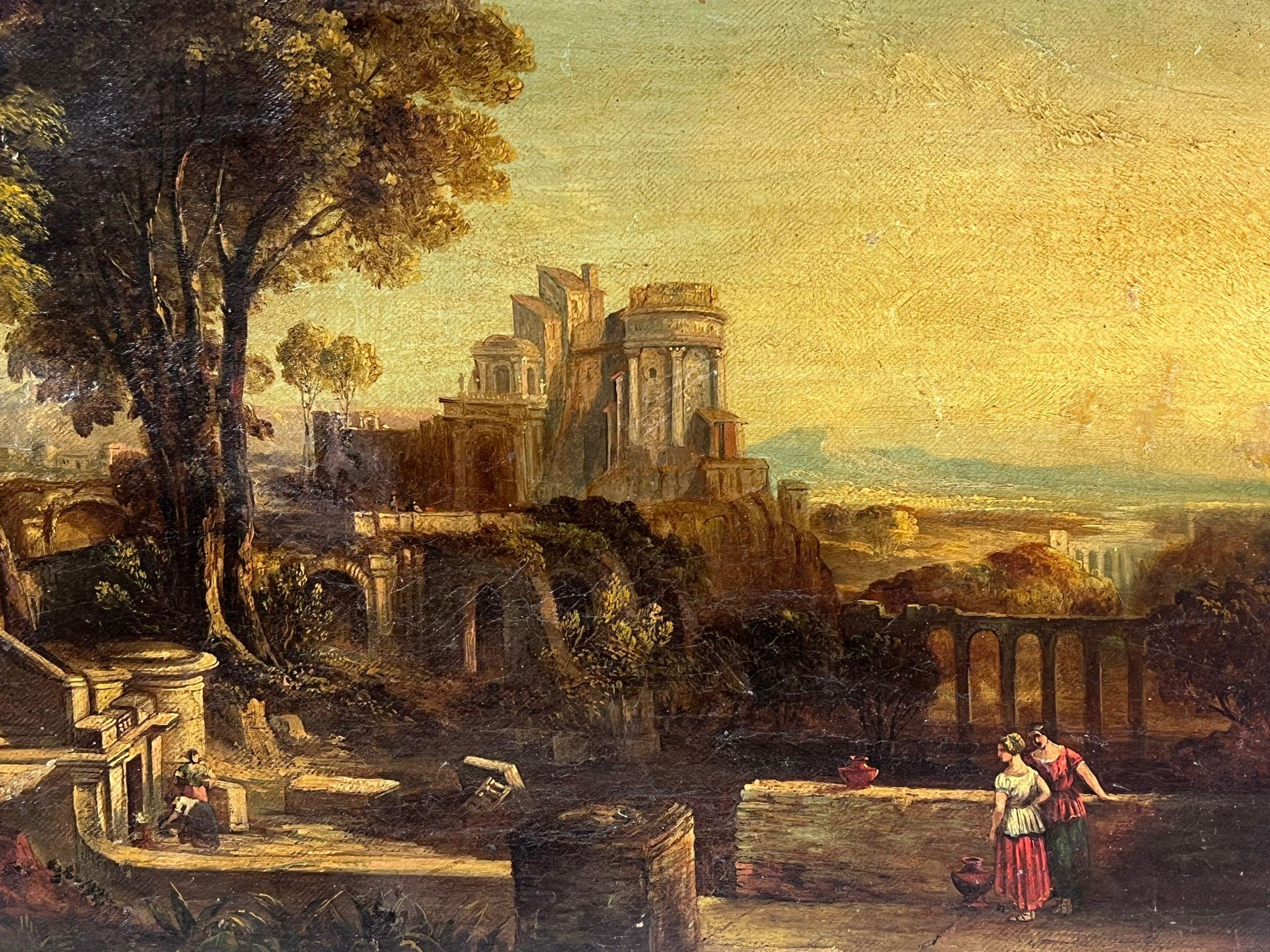 Italienische Grand Tour, Ölgemälde, Figuren vor klassischen Gebäuden, 1800er Jahre, Italienische Grand Tour – Painting von Italian Grand Tour