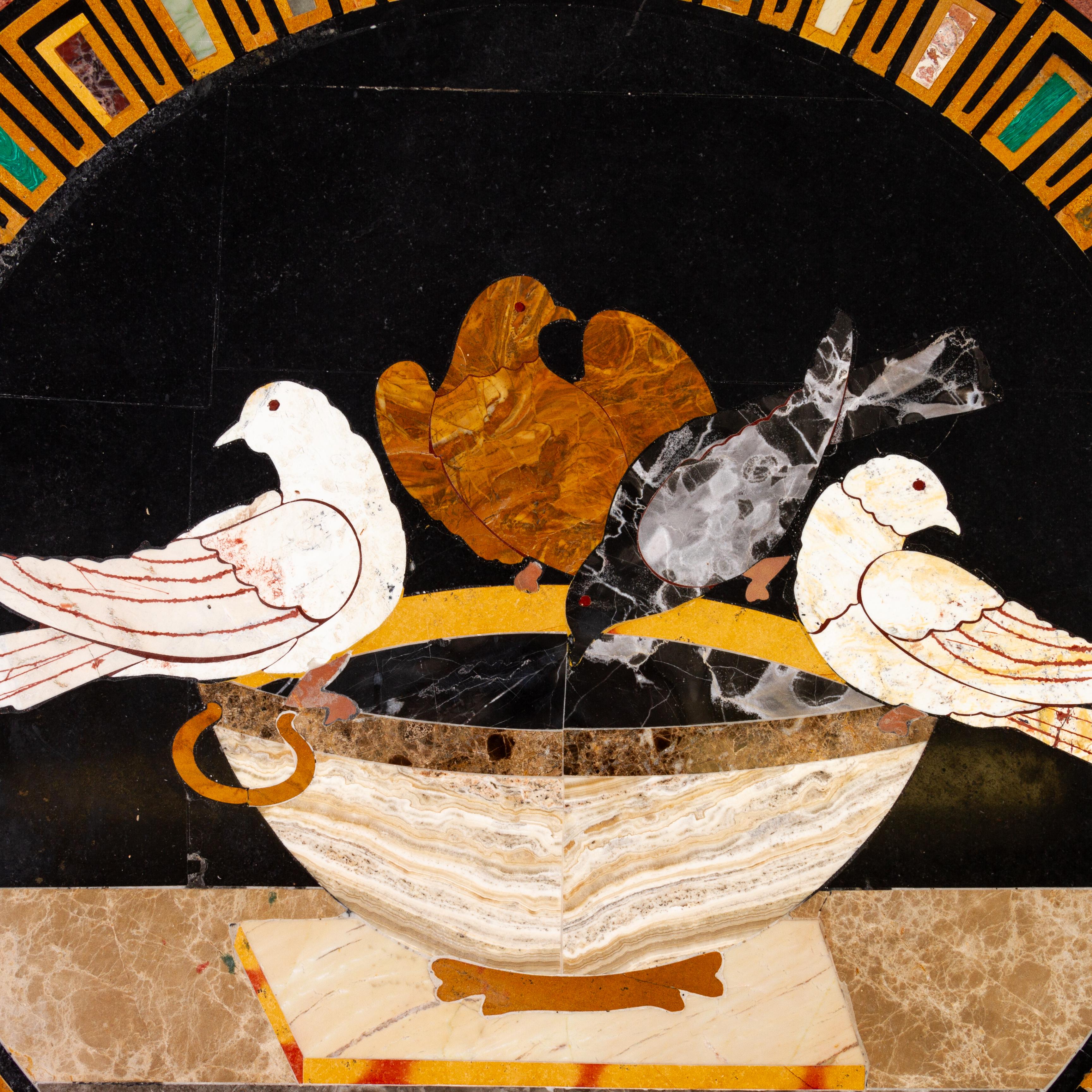 19th Century Italian Grand Tour Pietra Dura Inlaid Marble Bird Fountain Tabletop 19th C For Sale