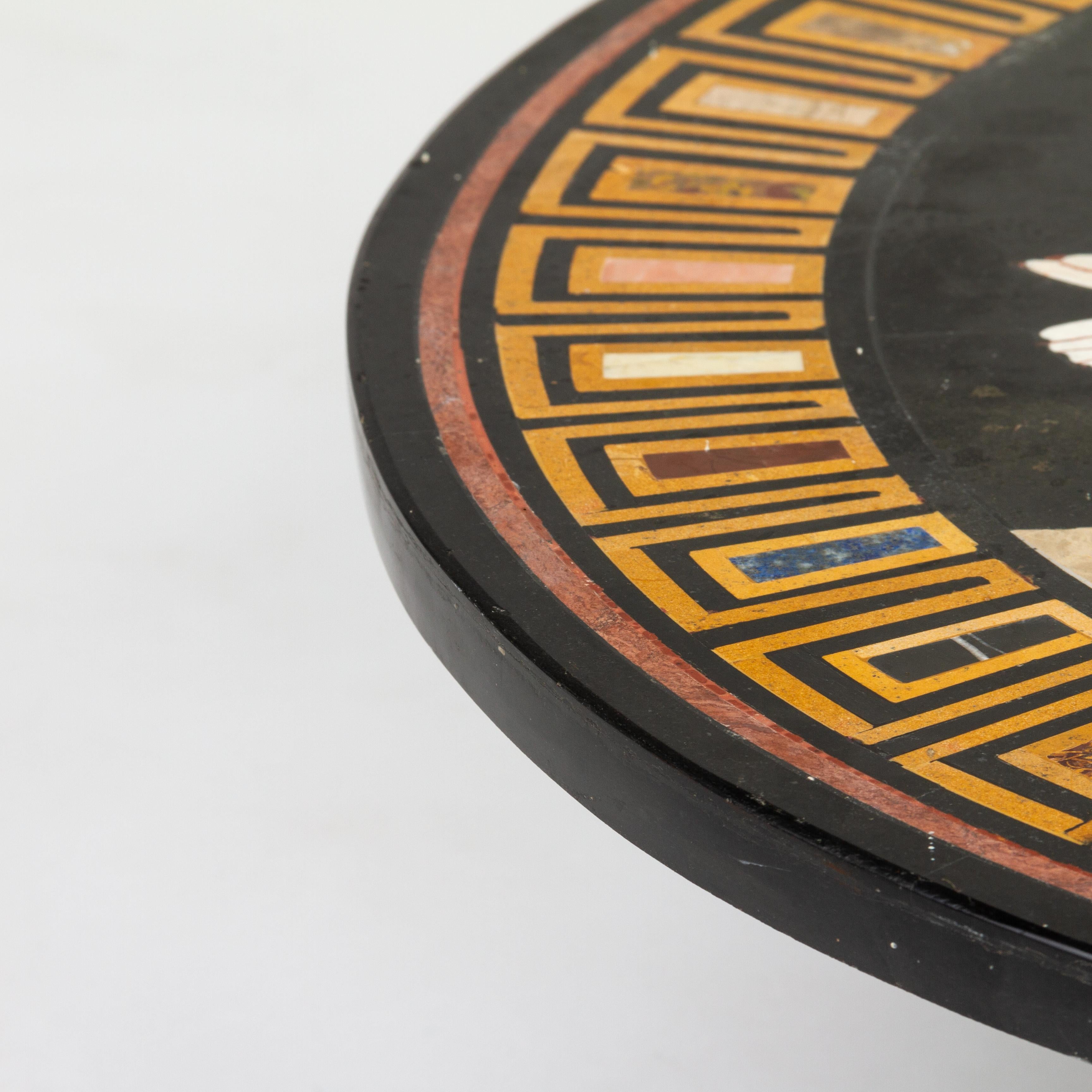 Italian Grand Tour Pietra Dura Inlaid Marble Bird Fountain Tabletop 19th C For Sale 1
